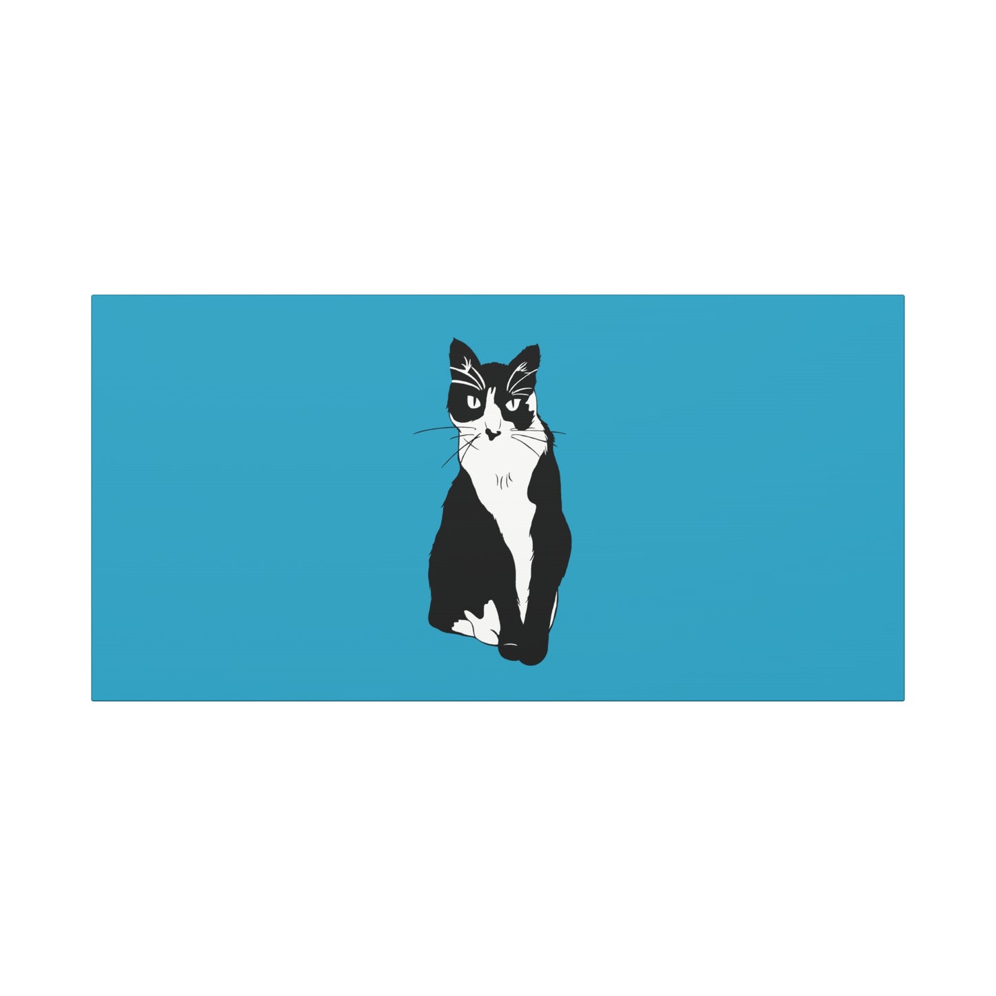 Cat Canvas on Turquoise (B&W Style Cat) - Cat Drawing Art
