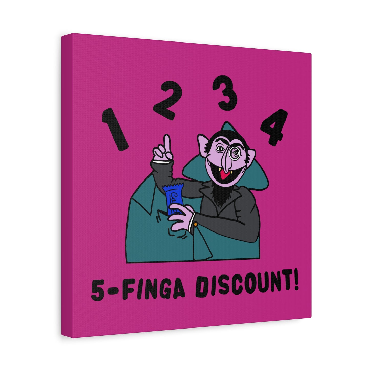 Five Finger Discount Canvas Print Pink - Sesame Street The Count Parody Art Print