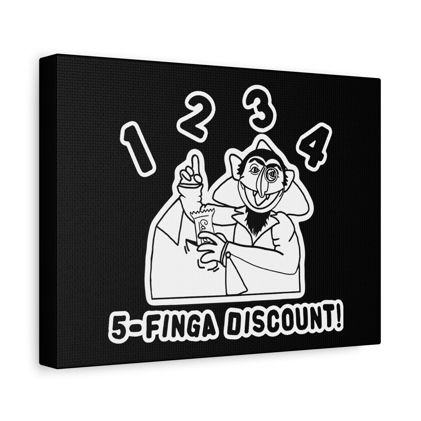 Five Finger Discount Outline Canvas Print Black - Sesame Street The Count Parody Art Print