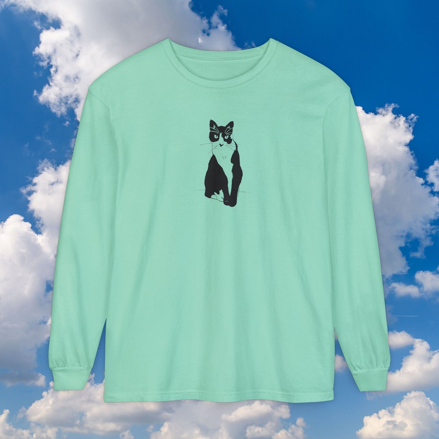 Cat Long Sleeve Tee (Transparent Style Cat) - Cat Drawing Shirt