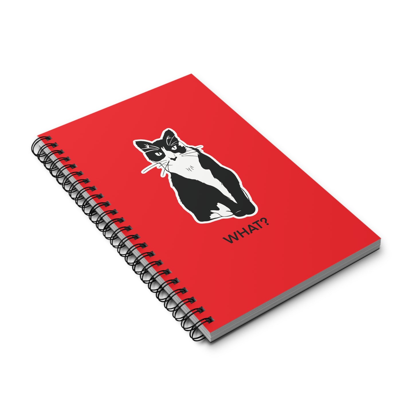Cattitude Notebook in Red (Sticker Style Cat with Black Writing) - Cat Spiral Notebook