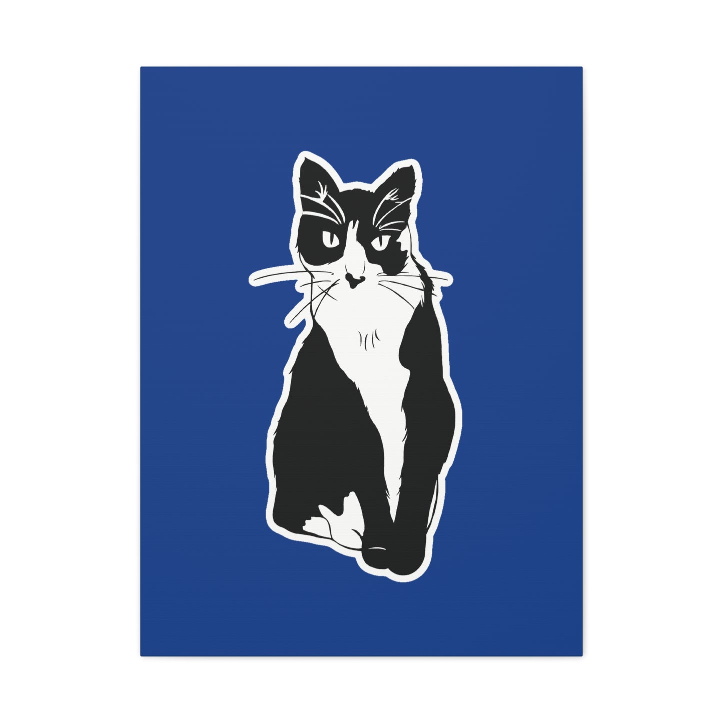 Cat Canvas Print on Dark Blue (Sticker Style Cat) - Cat Drawing Art