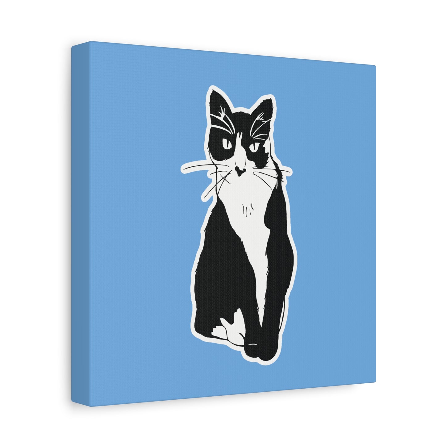 Cat Canvas on Light Blue (Sticker Style Cat) - Cat Drawing Art