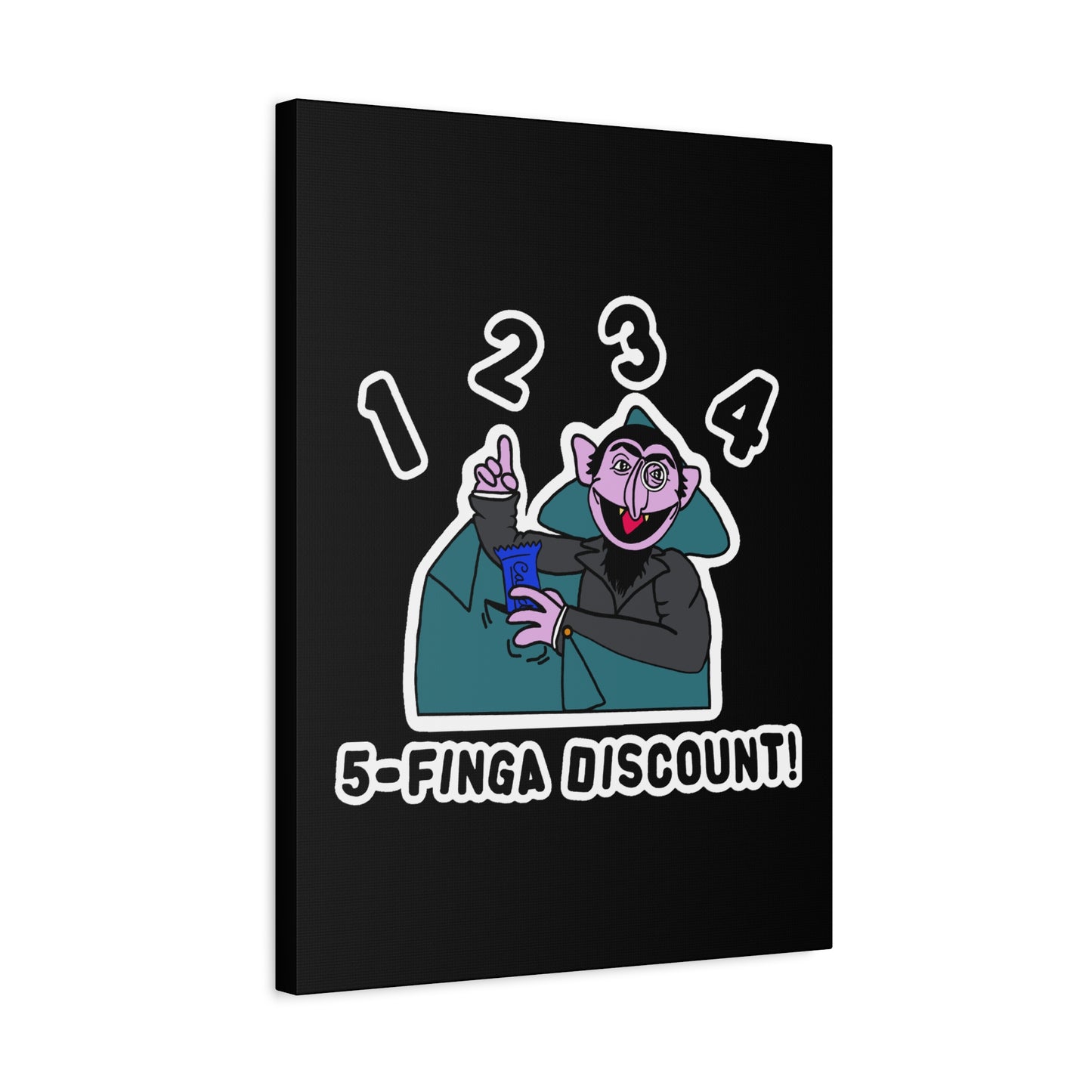 Five Finger Discount Canvas Print Black - Sesame Street The Count Parody Art Print