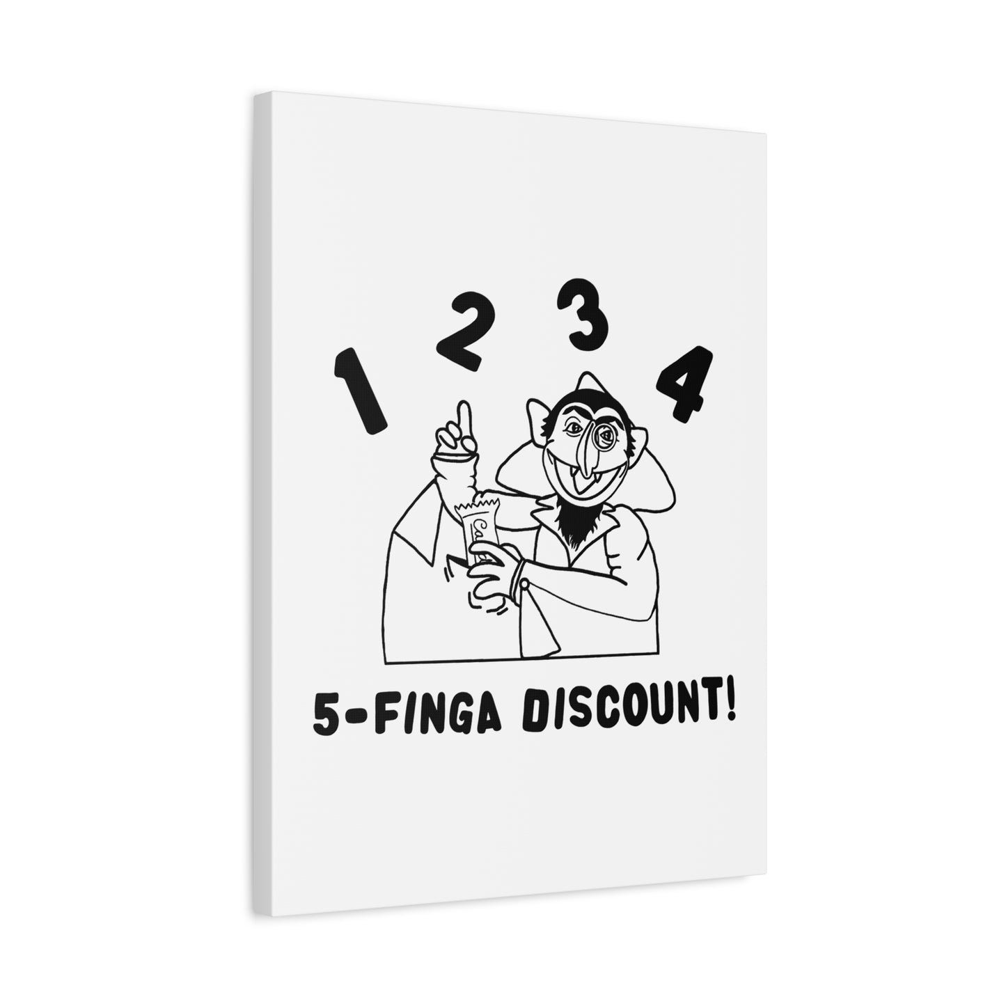 Five Finger Discount Outline Canvas Print White - Sesame Street The Count Parody Art Print