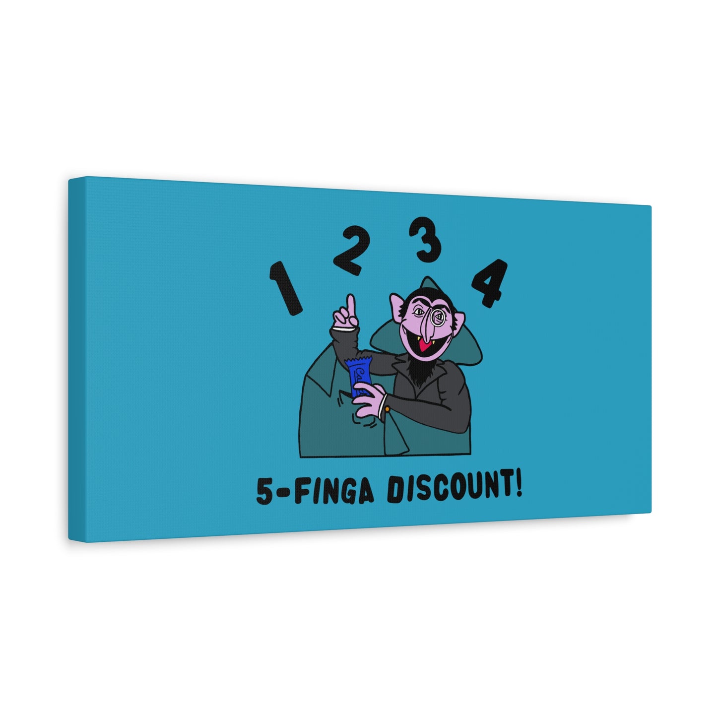 Five Finger Discount Canvas Print Turquoise - Sesame Street The Count Parody Art Print