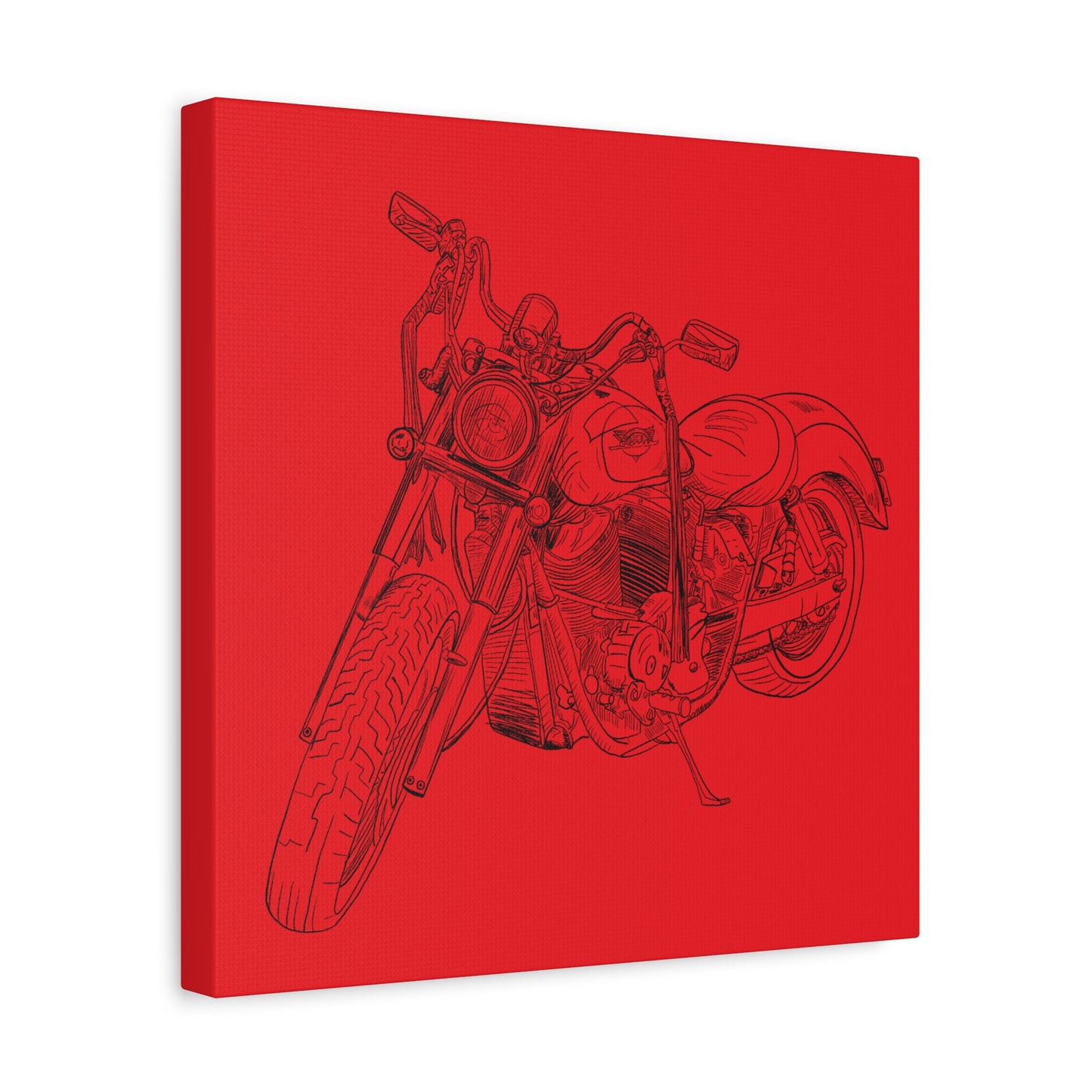 Ride Me Harley Motorcycle Sketch Canvas Print - Black Ink on Red Background