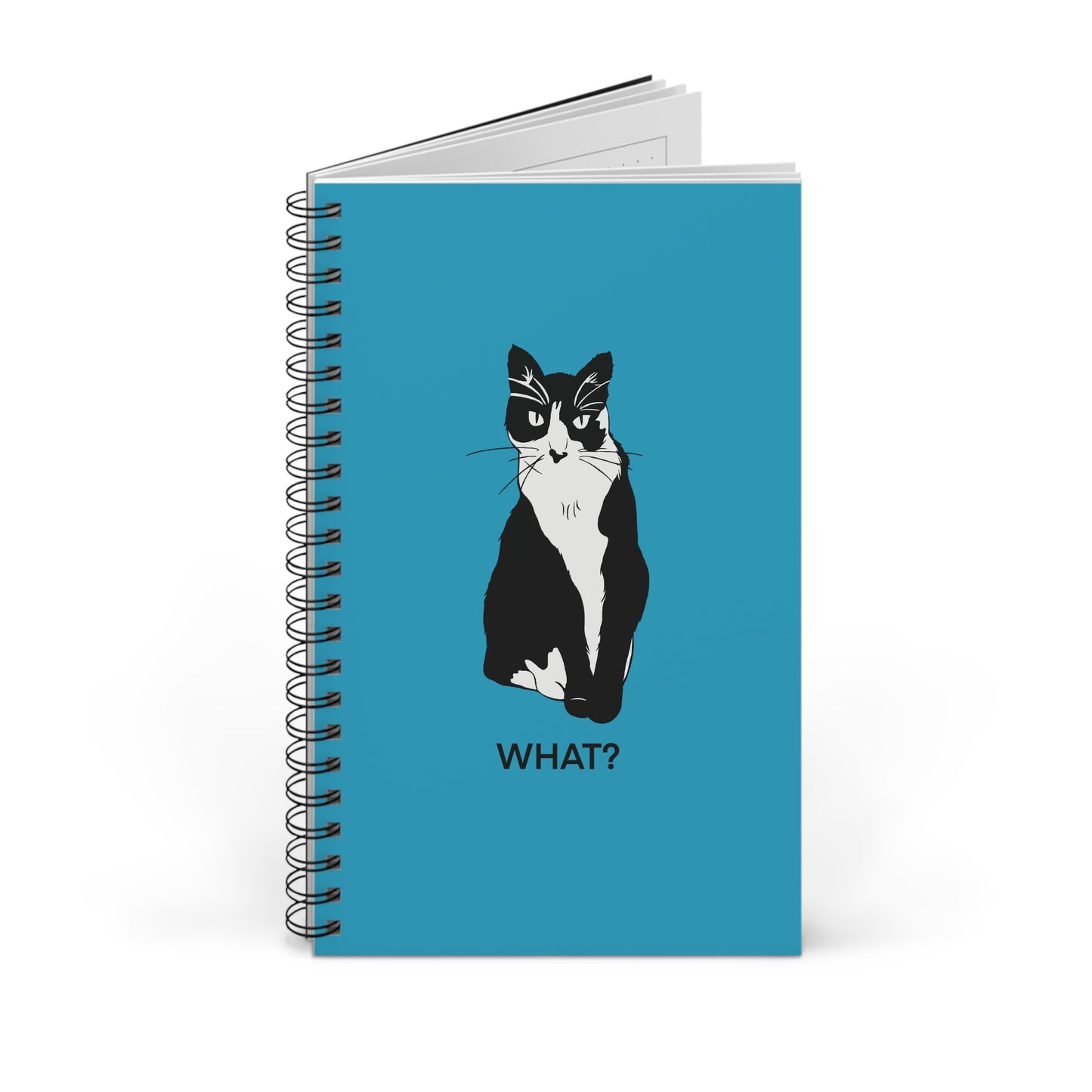Cattitude Notebook in Turquoise (B&W Style Cat) - Cat Spiral Notebook
