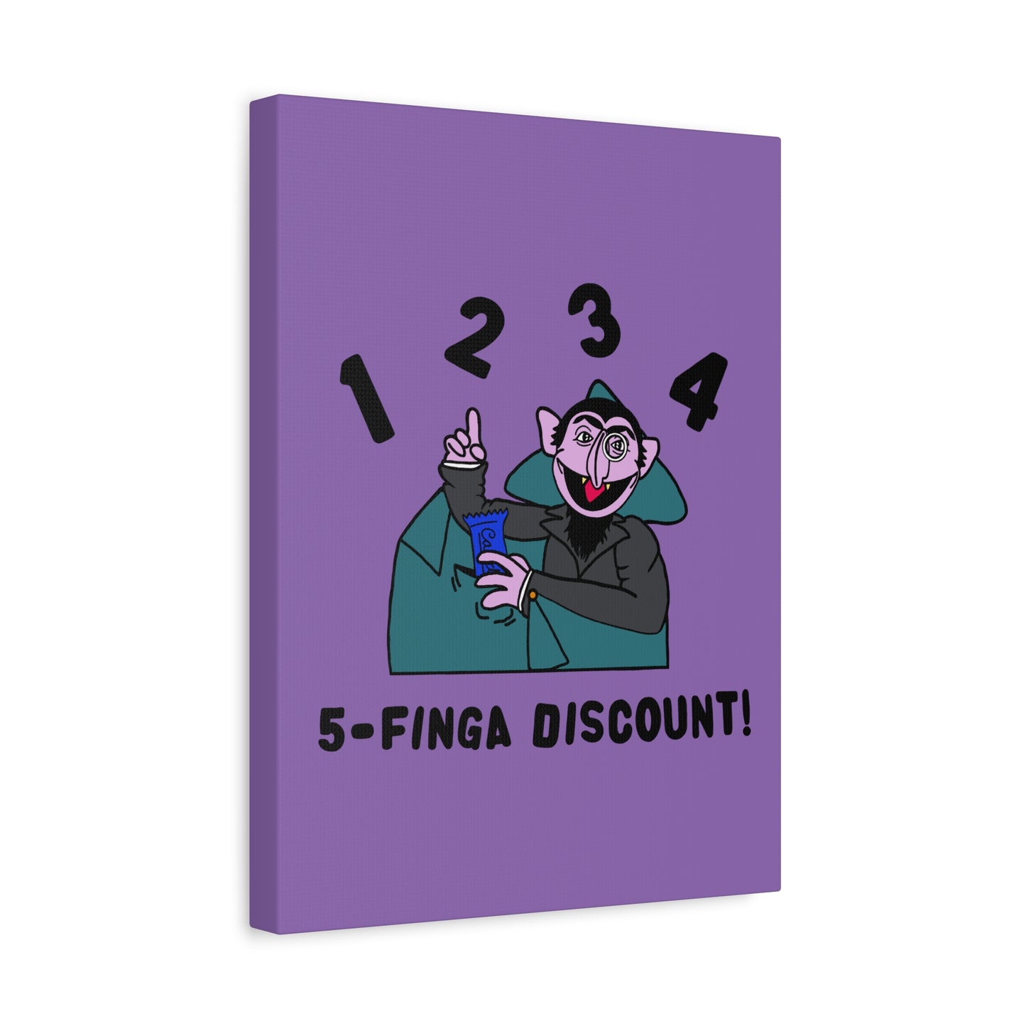 Five Finger Discount Canvas Print Light Purple - Sesame Street The Count Parody Art Print