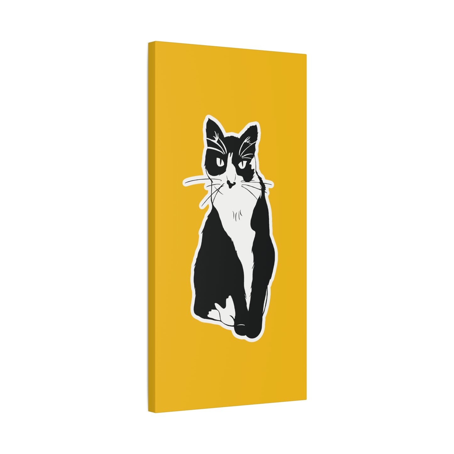 Cat Canvas Print on Yellow (Sticker Style Cat) - Cat Drawing Art