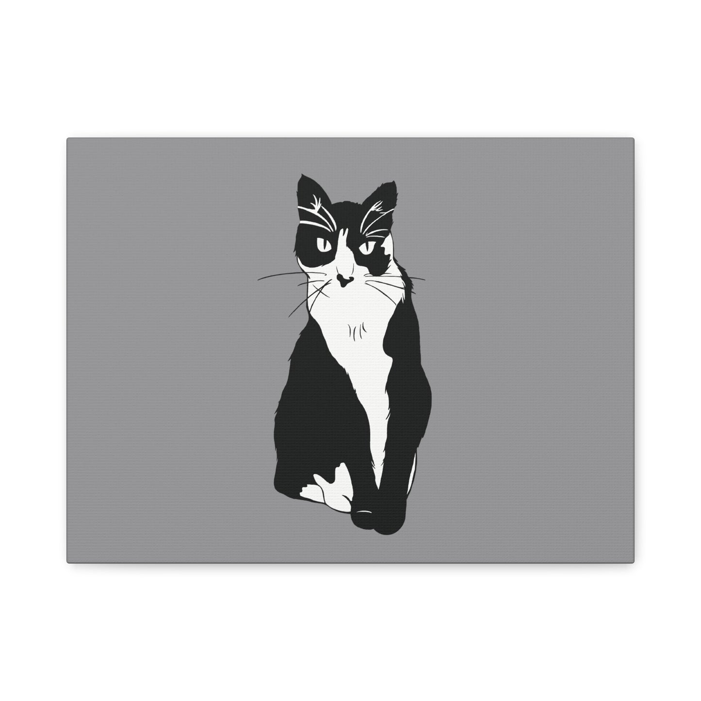 Cat Canvas on Grey (B&W Style Cat) - Cat Drawing Art
