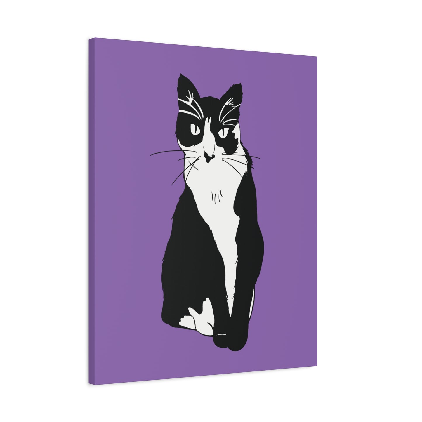 Cat Canvas on Light Purple (B&W Style Cat) - Cat Drawing Art