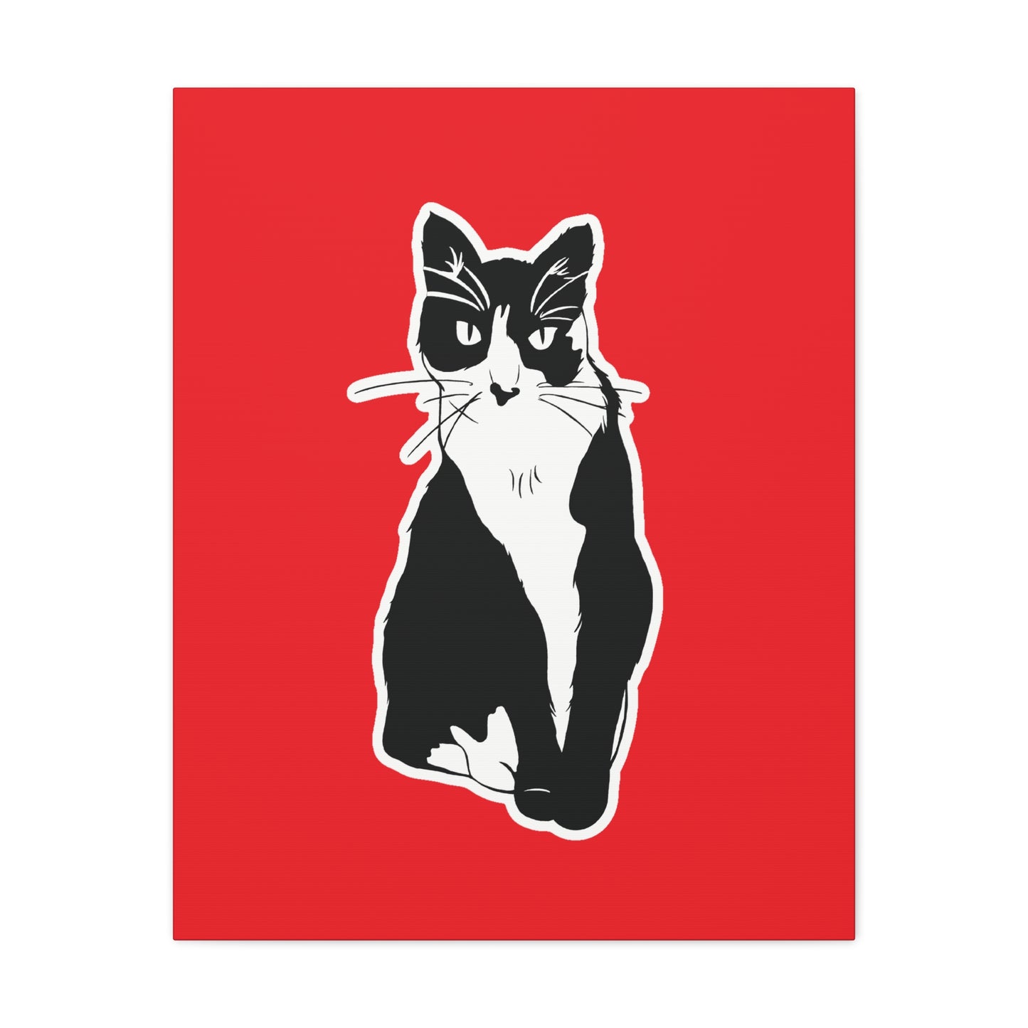 Cat Canvas Print on Red (Sticker Style Cat) - Cat Drawing Art