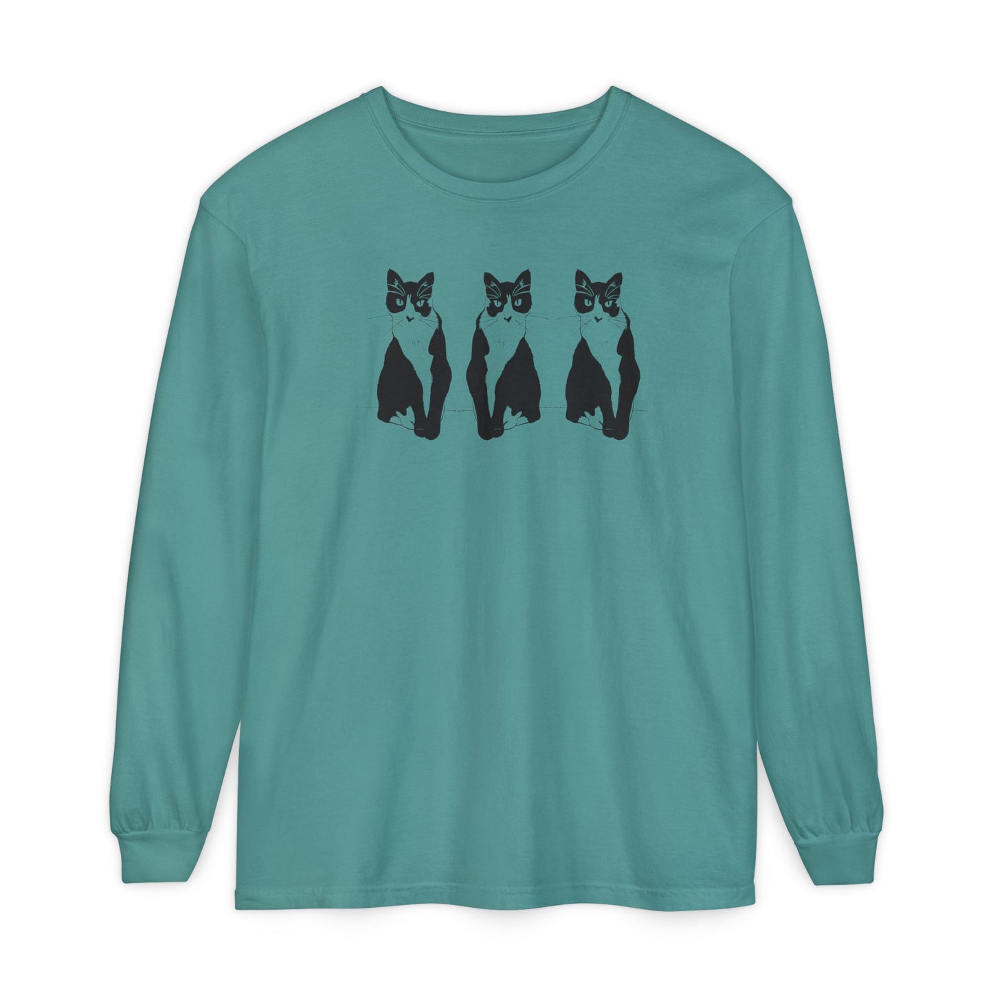 Cat x3 Long Sleeve Tee (Transparent Style Cat) - Cat Drawing Shirt