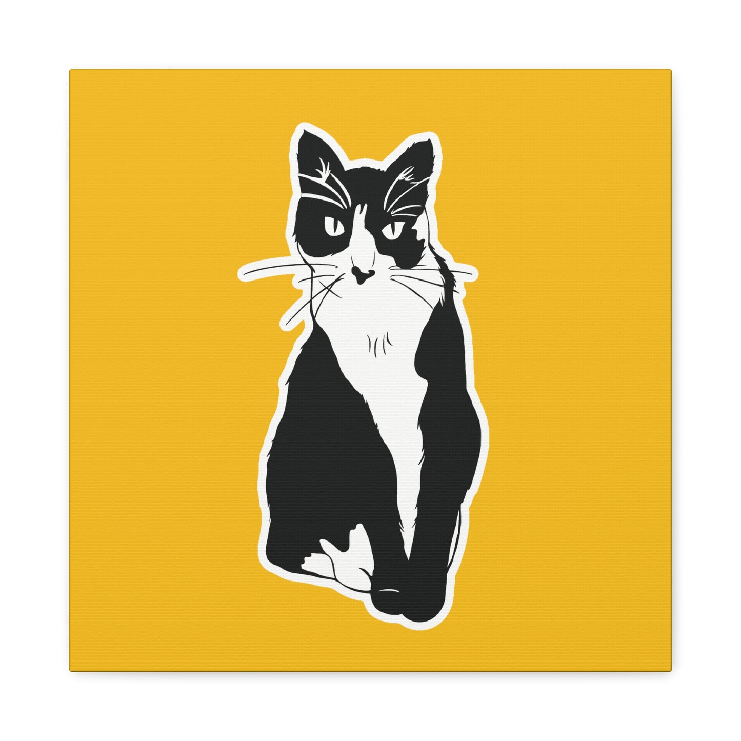Cat Canvas Print on Yellow (Sticker Style Cat) - Cat Drawing Art