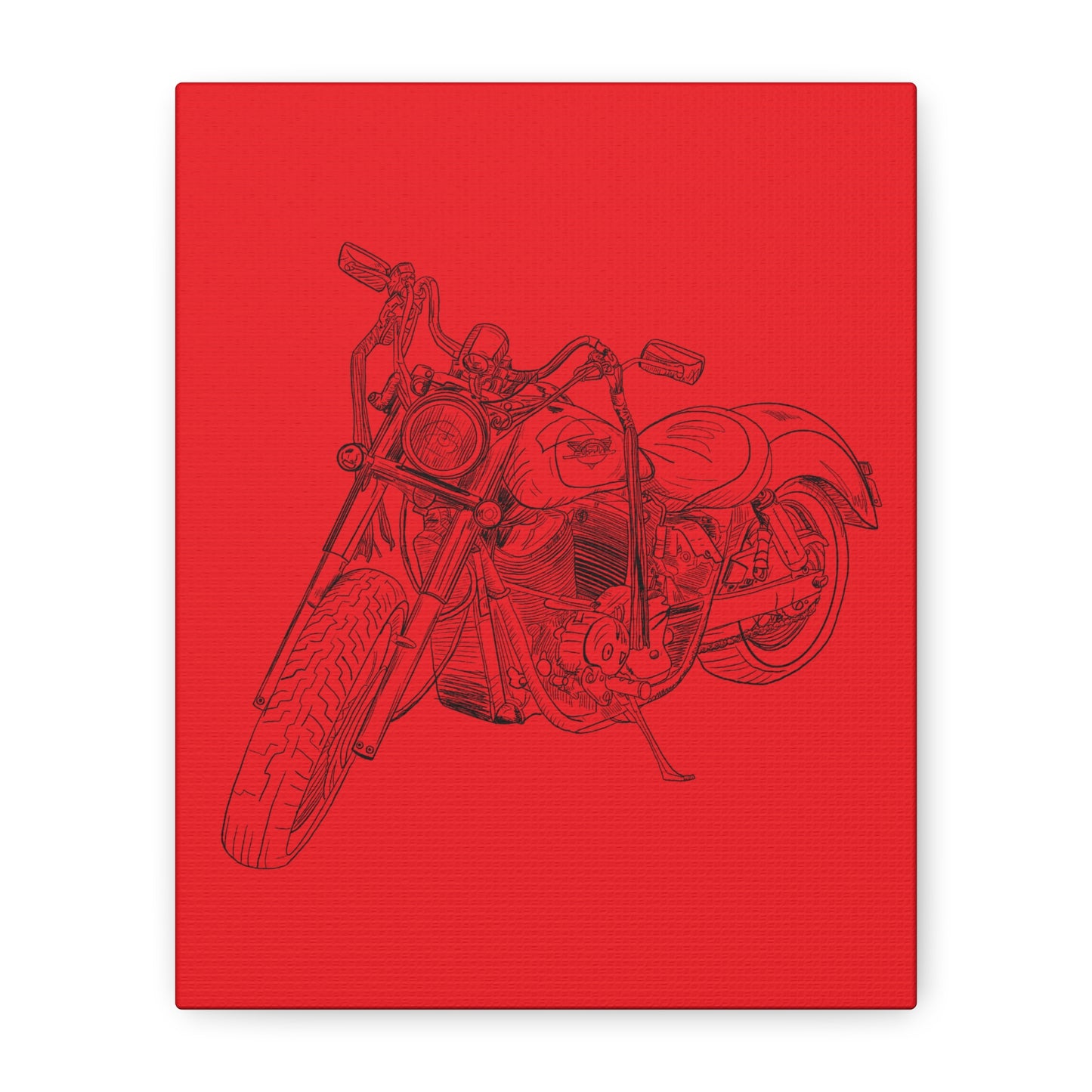 Ride Me Harley Motorcycle Sketch Canvas Print - Black Ink on Red Background