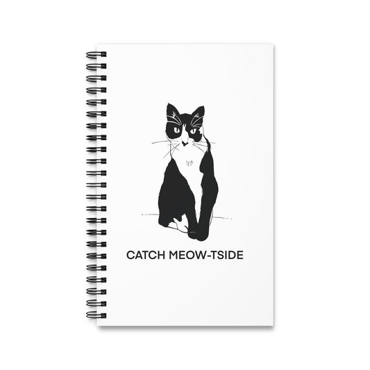 Catch Meow-tside Notebook in White (Transparent Style Cat) - Cat Spiral Notebook