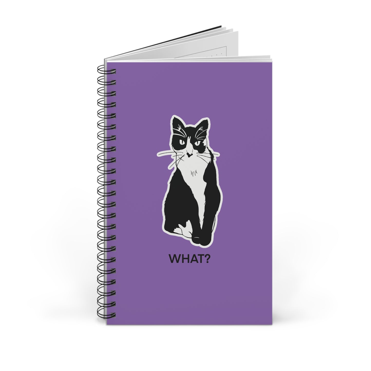 Cattitude Notebook in Light Purple (Sticker Style Cat with Black Writing) - Cat Spiral Notebook