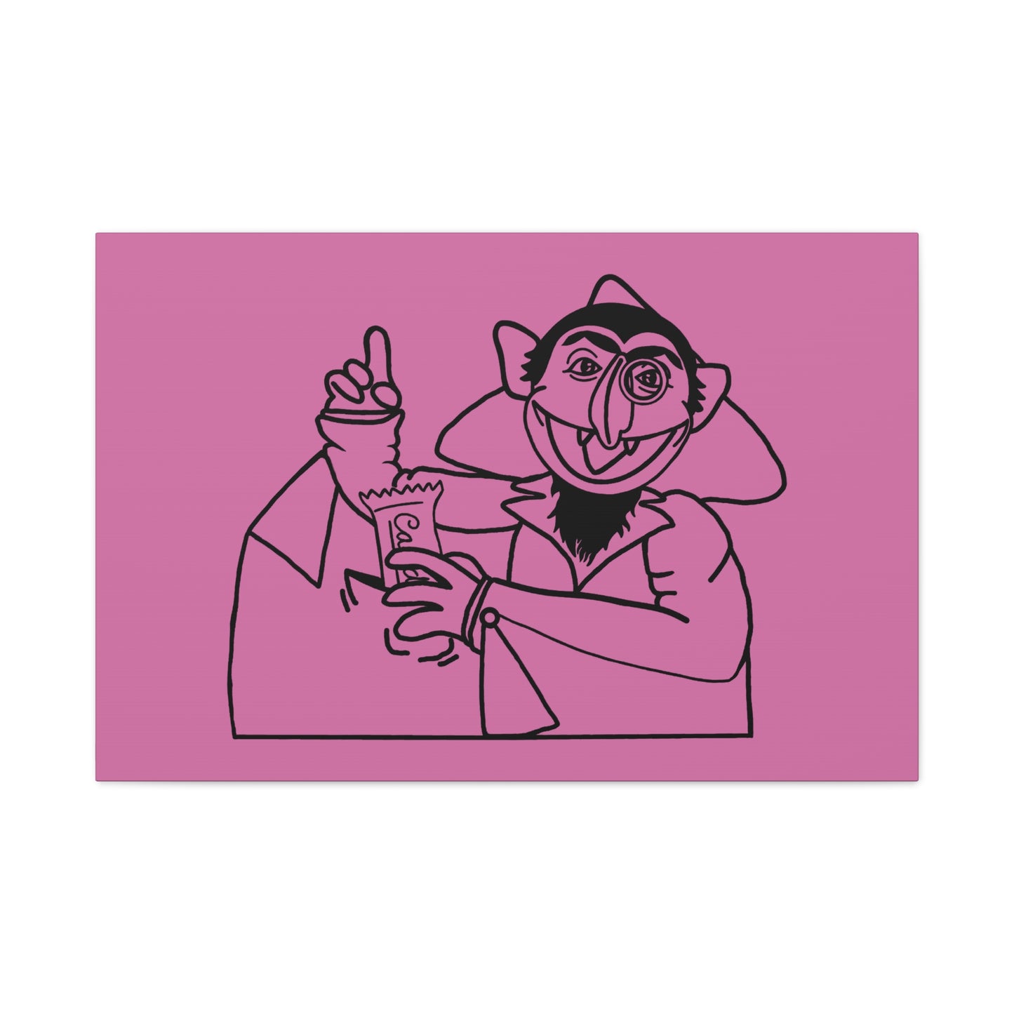 The Count Stealing Candy Outline Canvas Print Light Pink - Sesame Street The Count Parody Art
