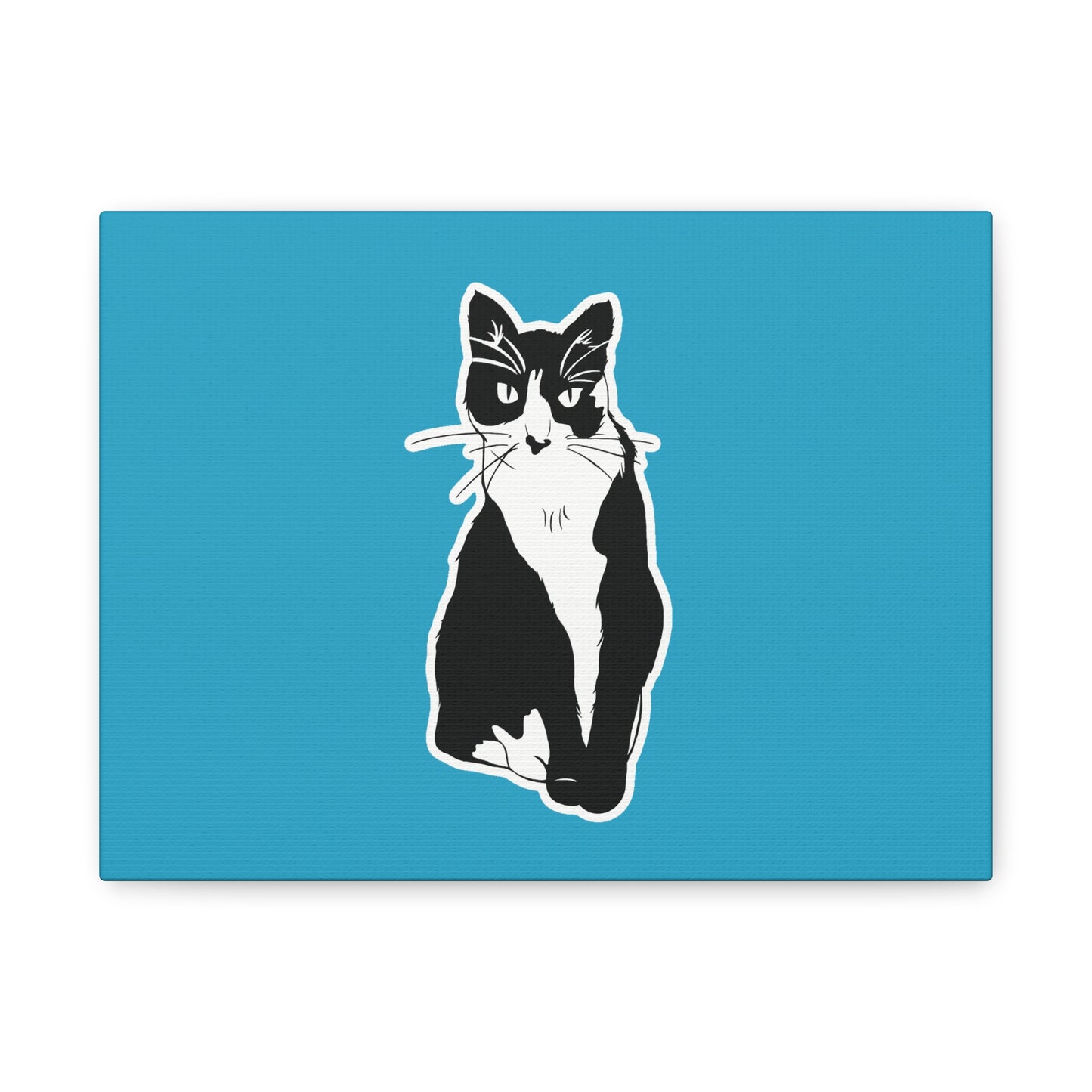Cat Canvas Print on Turquoise (Sticker Style Cat) - Cat Drawing Art
