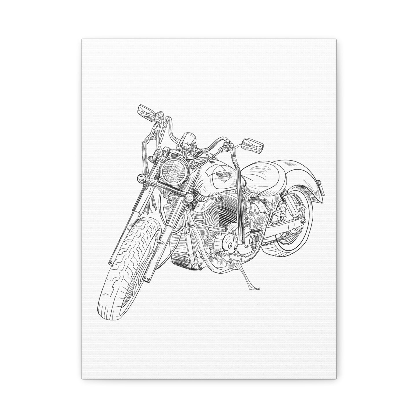 Ride Me Harley Motorcycle Sketch Canvas Print - Black Ink on White Background