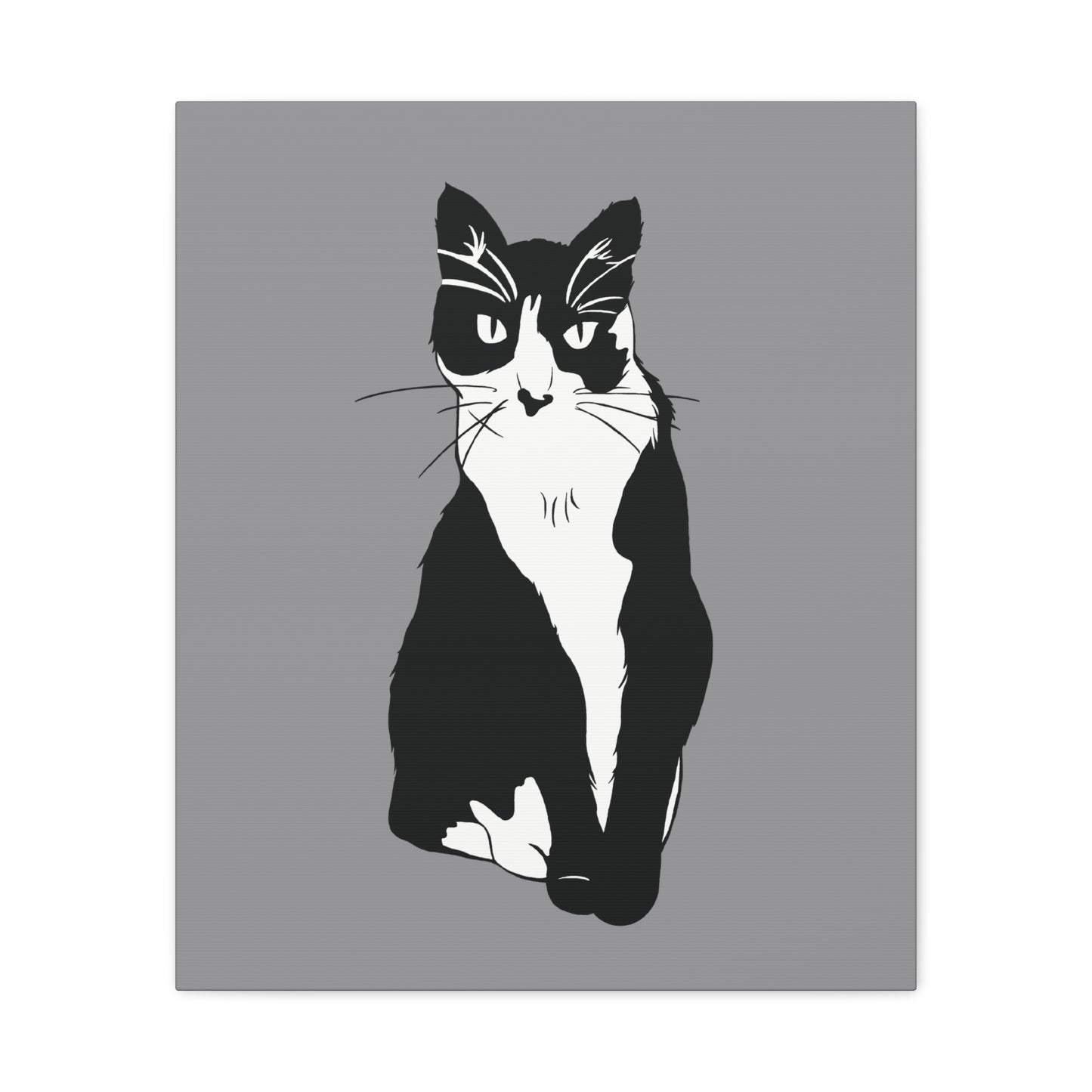 Cat Canvas on Grey (B&W Style Cat) - Cat Drawing Art