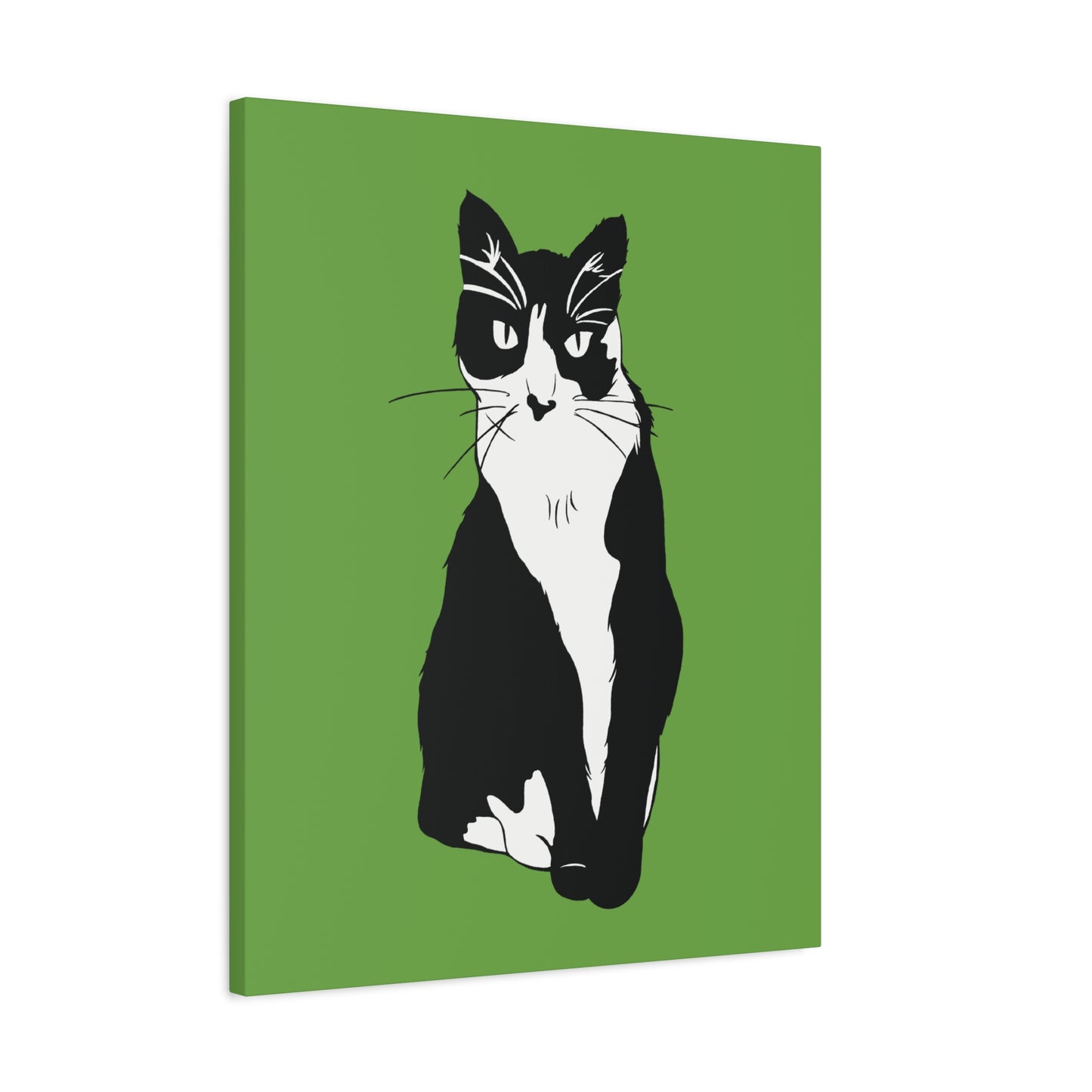 Cat Canvas on Green (B&W Style Cat) - Cat Drawing Art