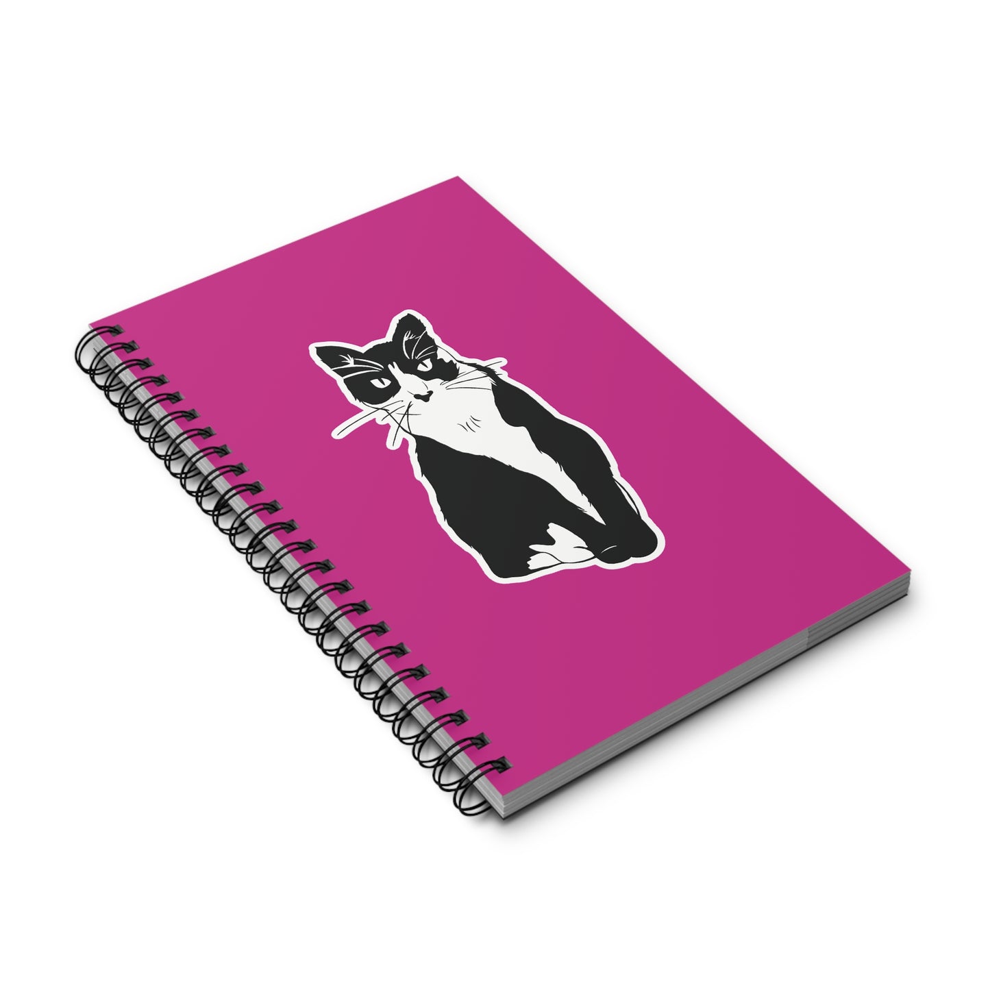 Cat Notebook in Pink (Sticker Style Cat) - Cat Spiral Notebook