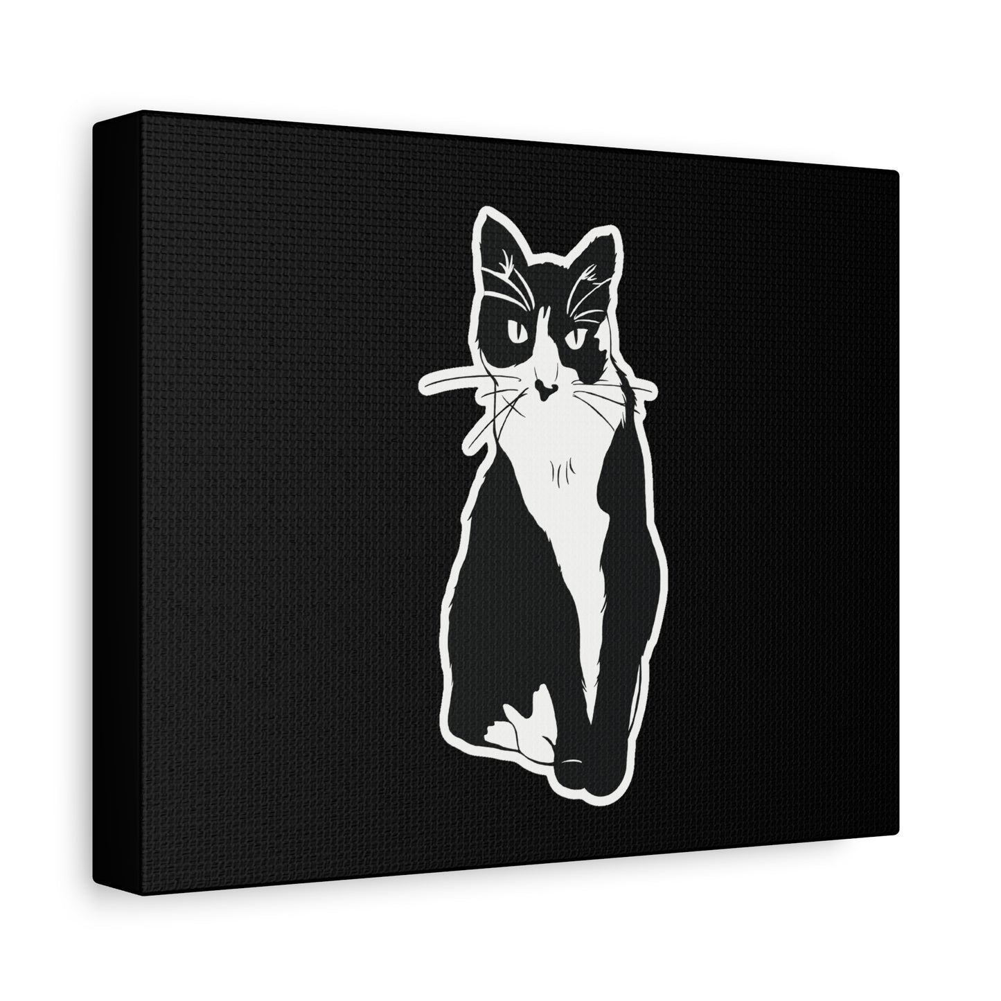 Cat Canvas Print on Black (Sticker Style Cat) - Cat Drawing Art