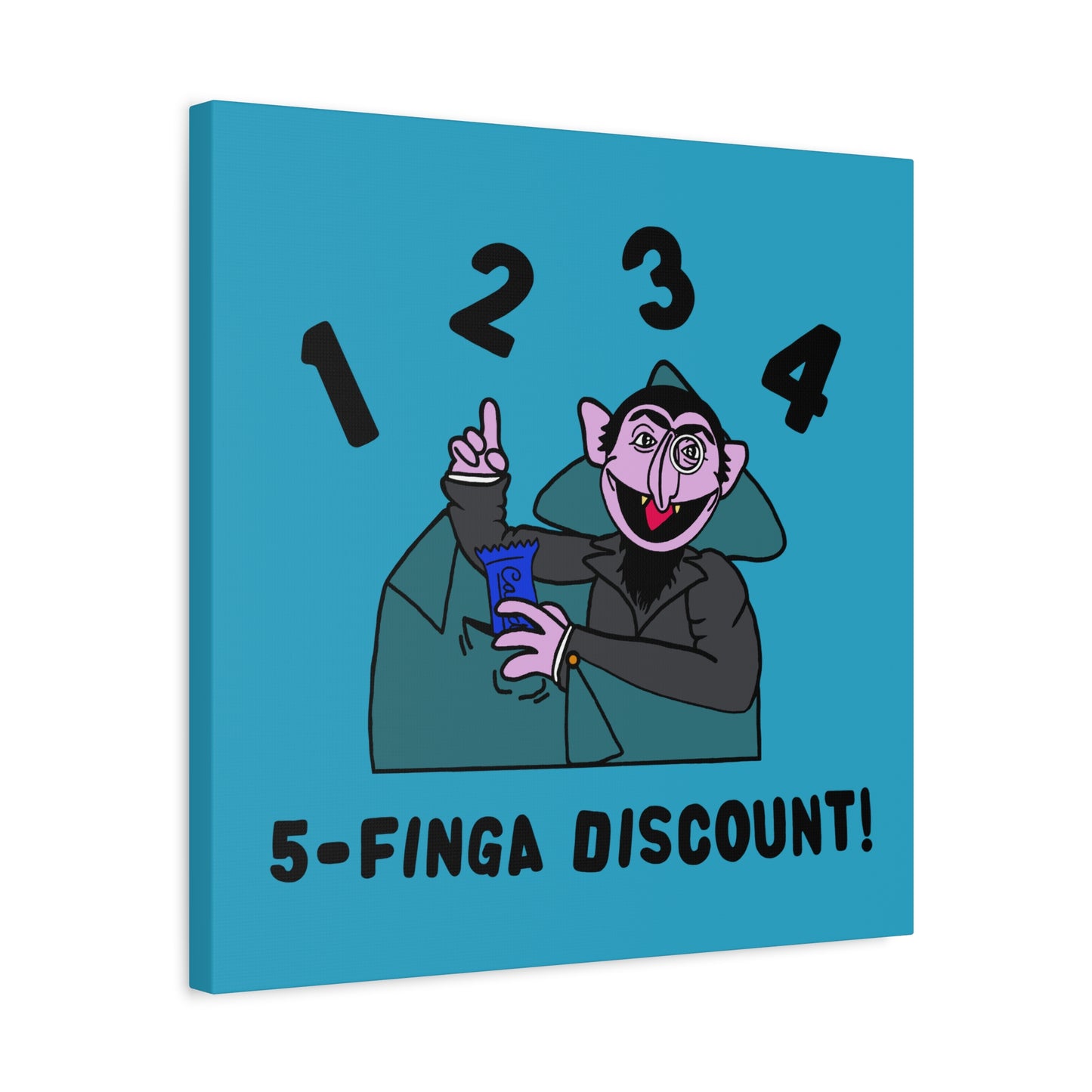 Five Finger Discount Canvas Print Turquoise - Sesame Street The Count Parody Art Print
