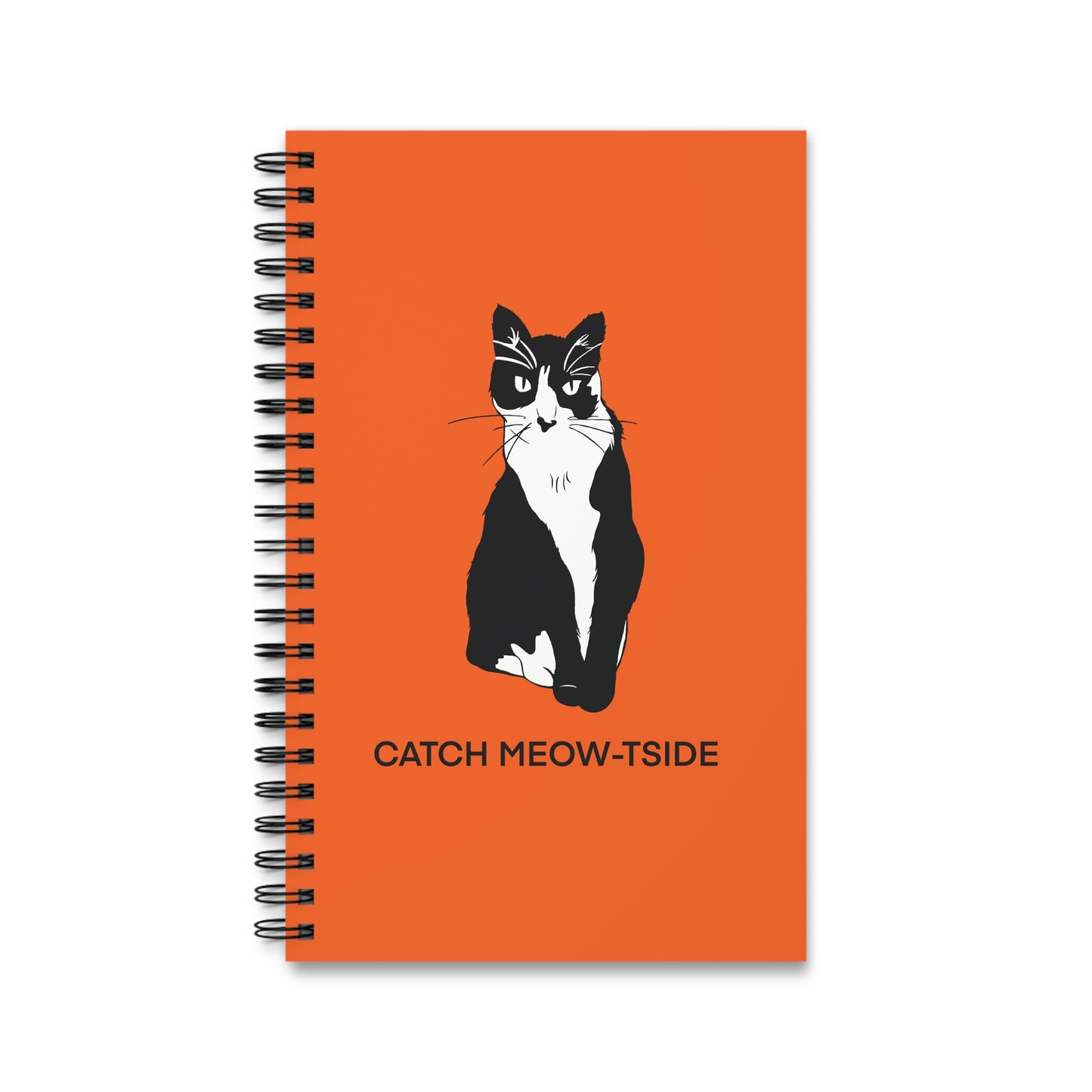 Catch Meow-tside Notebook in Orange (B&W Style Cat) - Cat Spiral Notebook