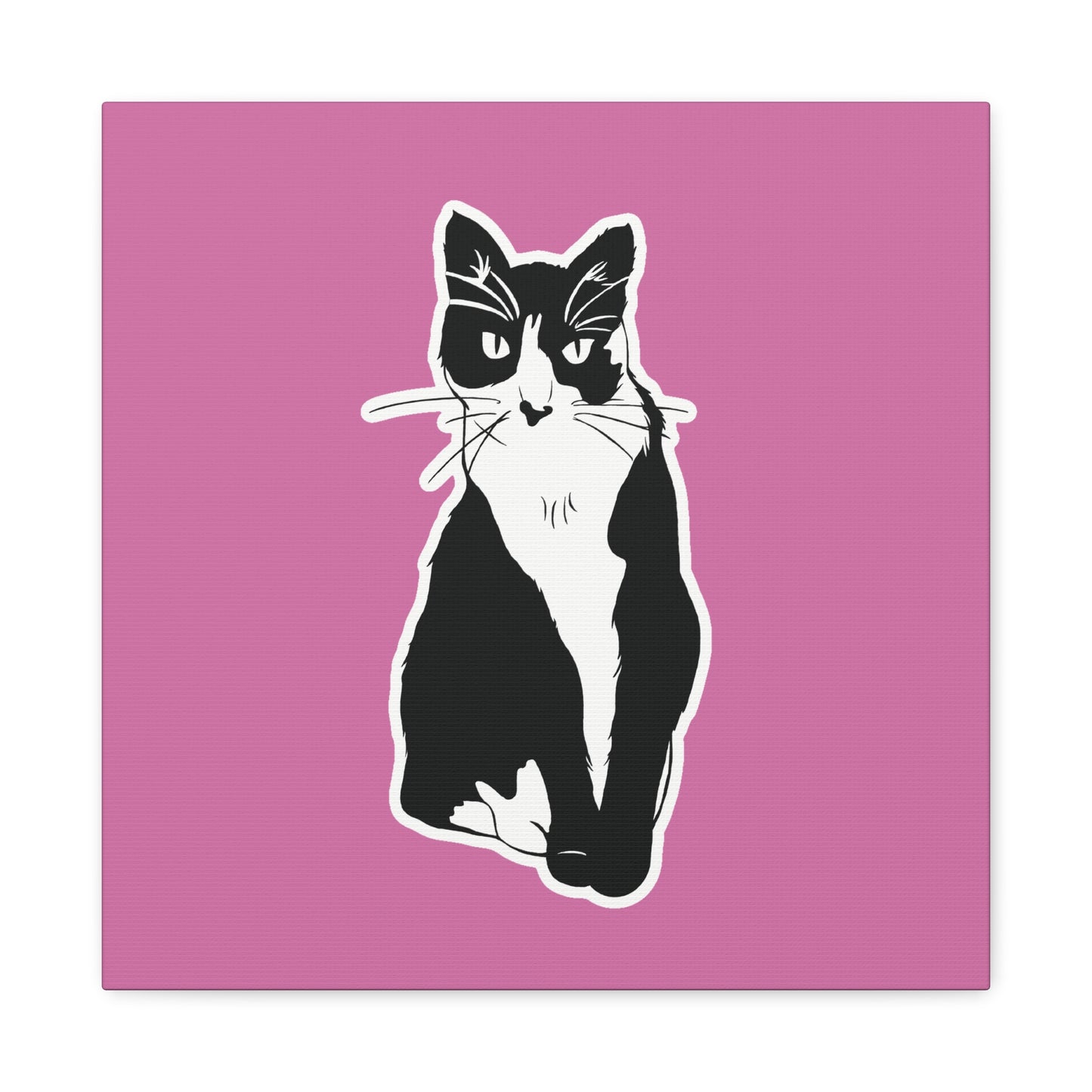 Cat Canvas on Light Pink (Sticker Style Cat) - Cat Drawing Art