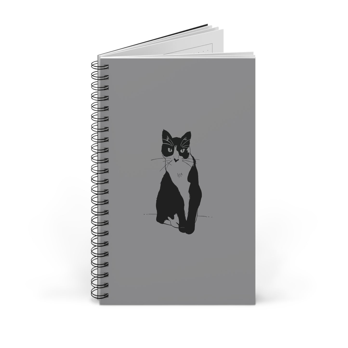 Cat Notebook in Grey (Transparent Style Cat) - Cat Spiral Notebook