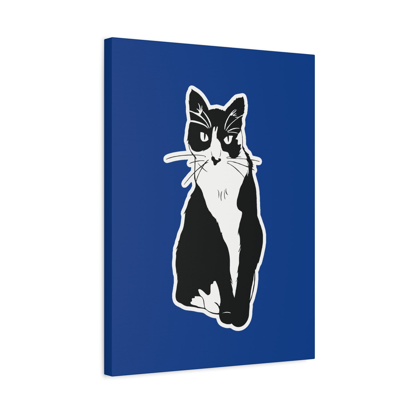 Cat Canvas Print on Dark Blue (Sticker Style Cat) - Cat Drawing Art