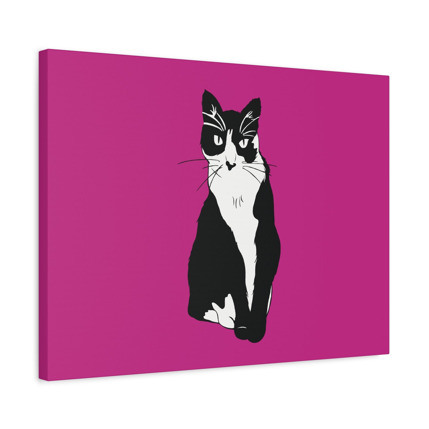 Cat Canvas on Pink (B&W Style Cat) - Cat Drawing Art