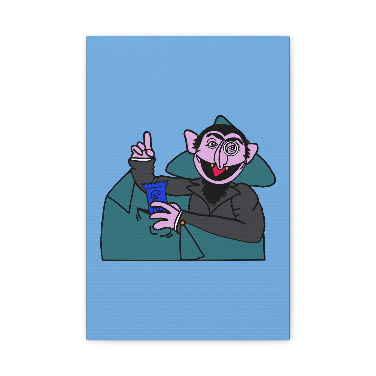 The Count Stealing Candy Canvas Print Light Blue - Sesame Street The Count Parody Art
