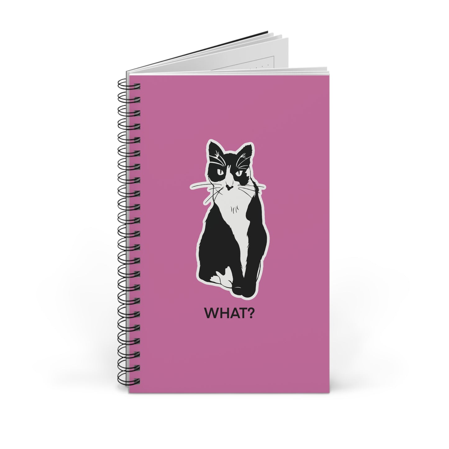 Cattitude Notebook in Light Pink (Sticker Style Cat with Black Writing) - Cat Spiral Notebook