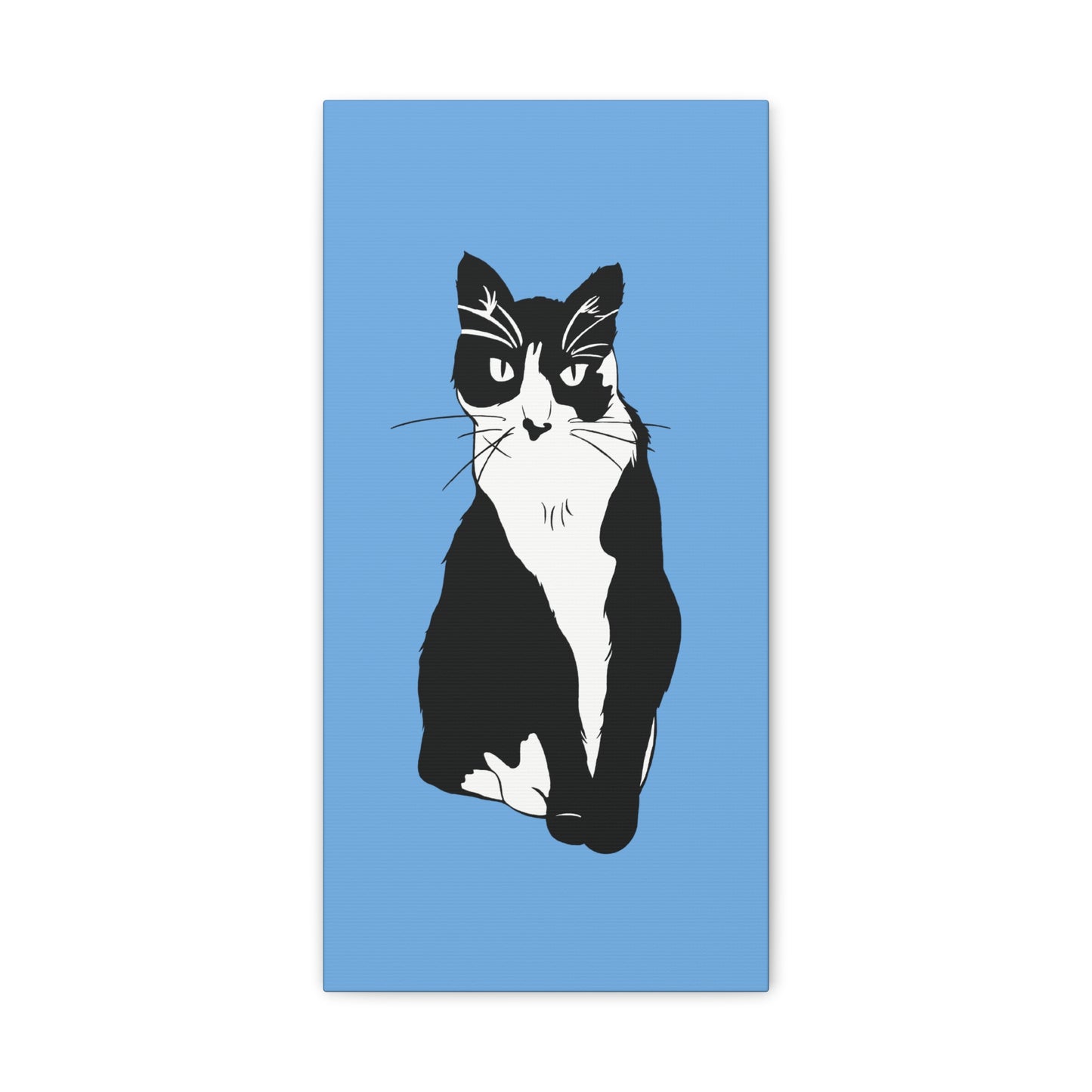 Cat Canvas on Light Blue (B&W Style Cat) - Cat Drawing Art