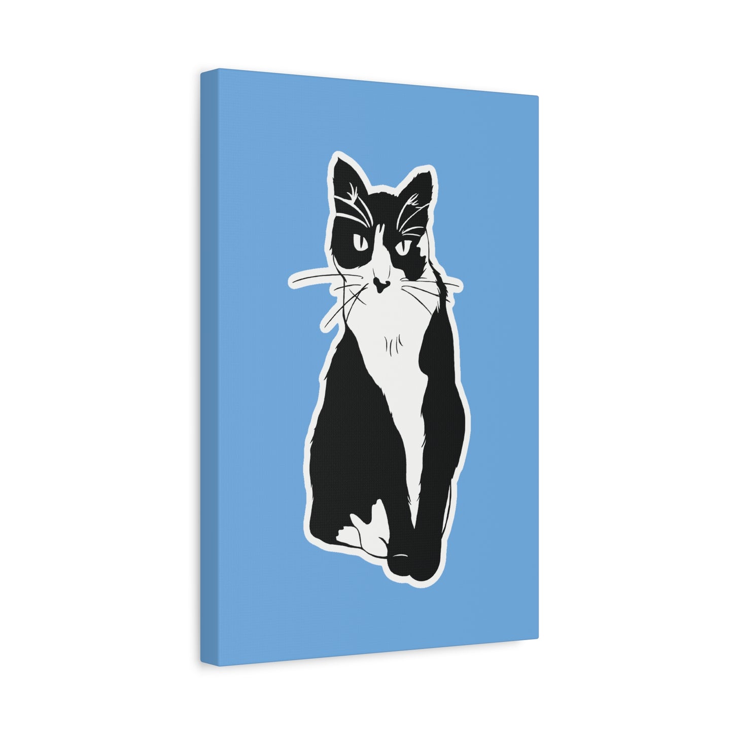 Cat Canvas on Light Blue (Sticker Style Cat) - Cat Drawing Art