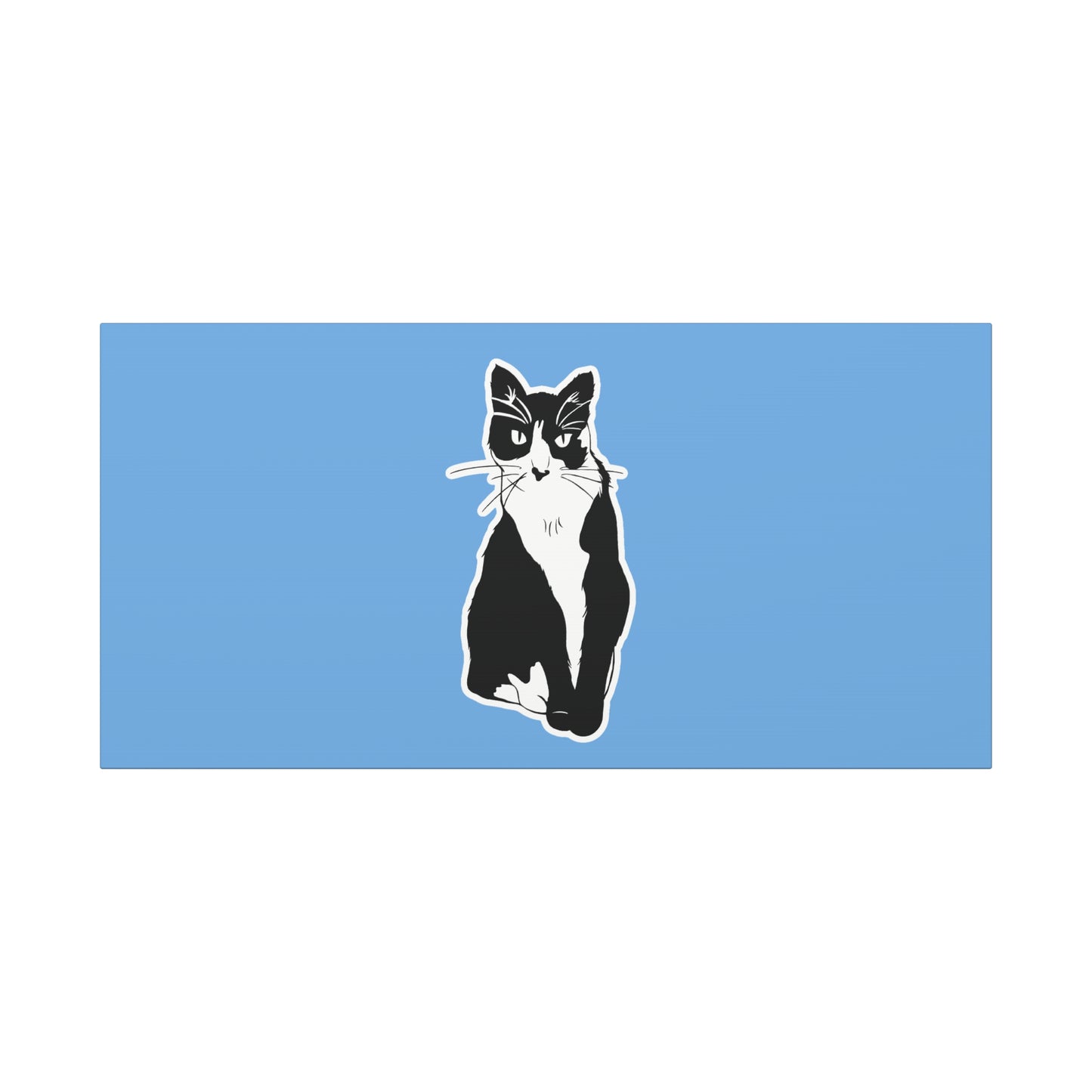 Cat Canvas on Light Blue (Sticker Style Cat) - Cat Drawing Art