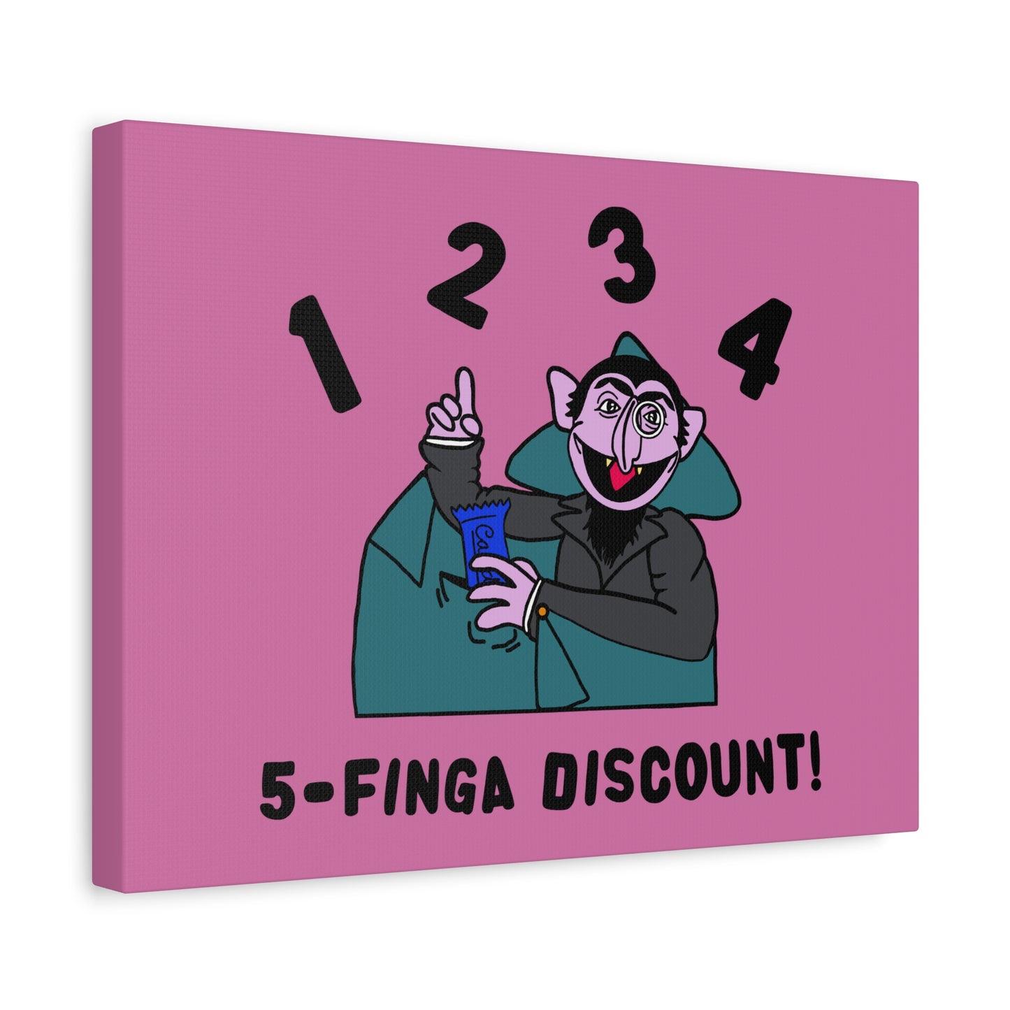 Five Finger Discount Canvas Print Light Pink - Sesame Street The Count Parody Art Print