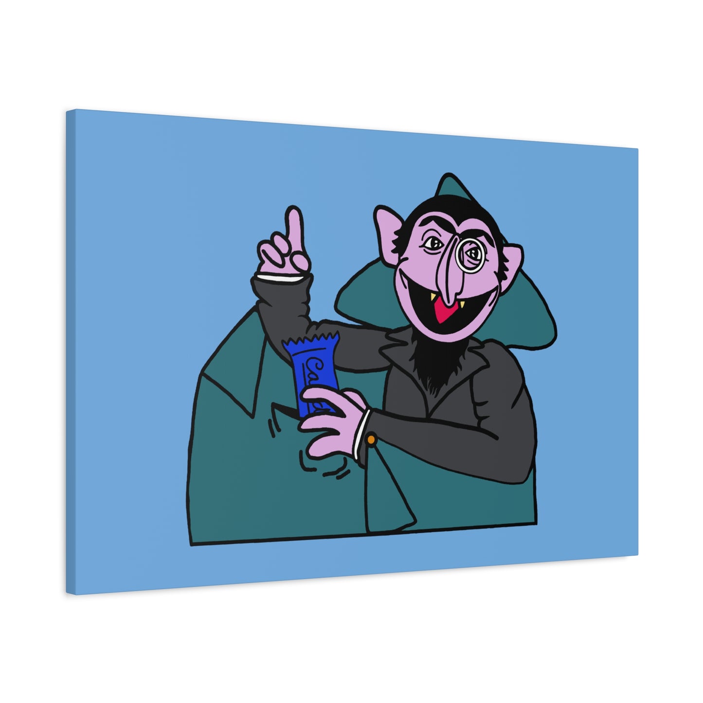 The Count Stealing Candy Canvas Print Light Blue - Sesame Street The Count Parody Art