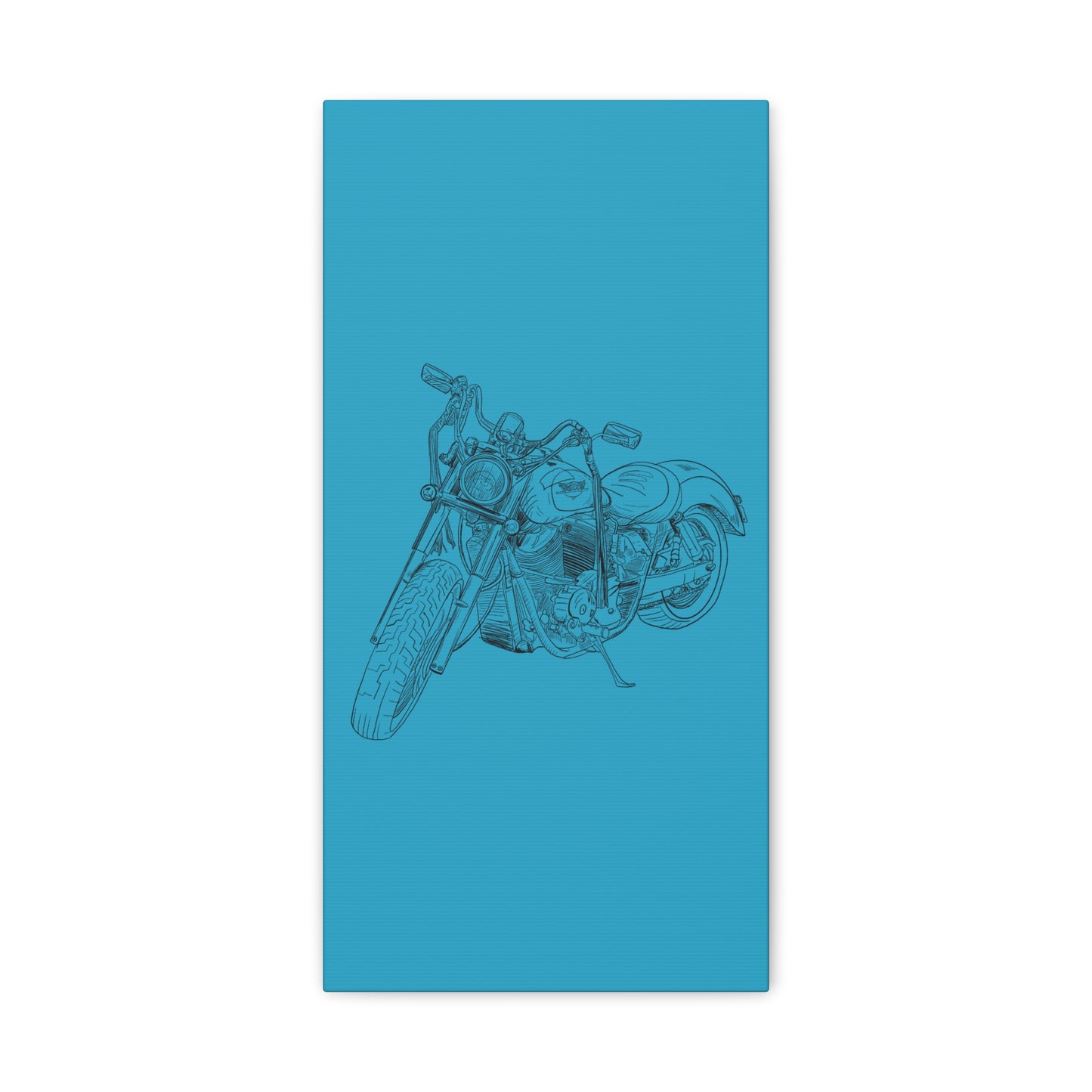 Ride Me Harley Motorcycle Sketch Canvas Print - Black Ink on Turquoise Background