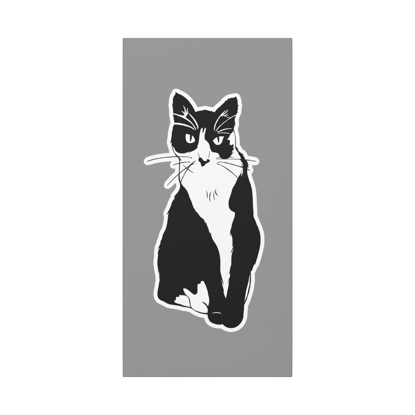 Cat Canvas Print on Grey (Sticker Style Cat) - Cat Drawing Wall Art