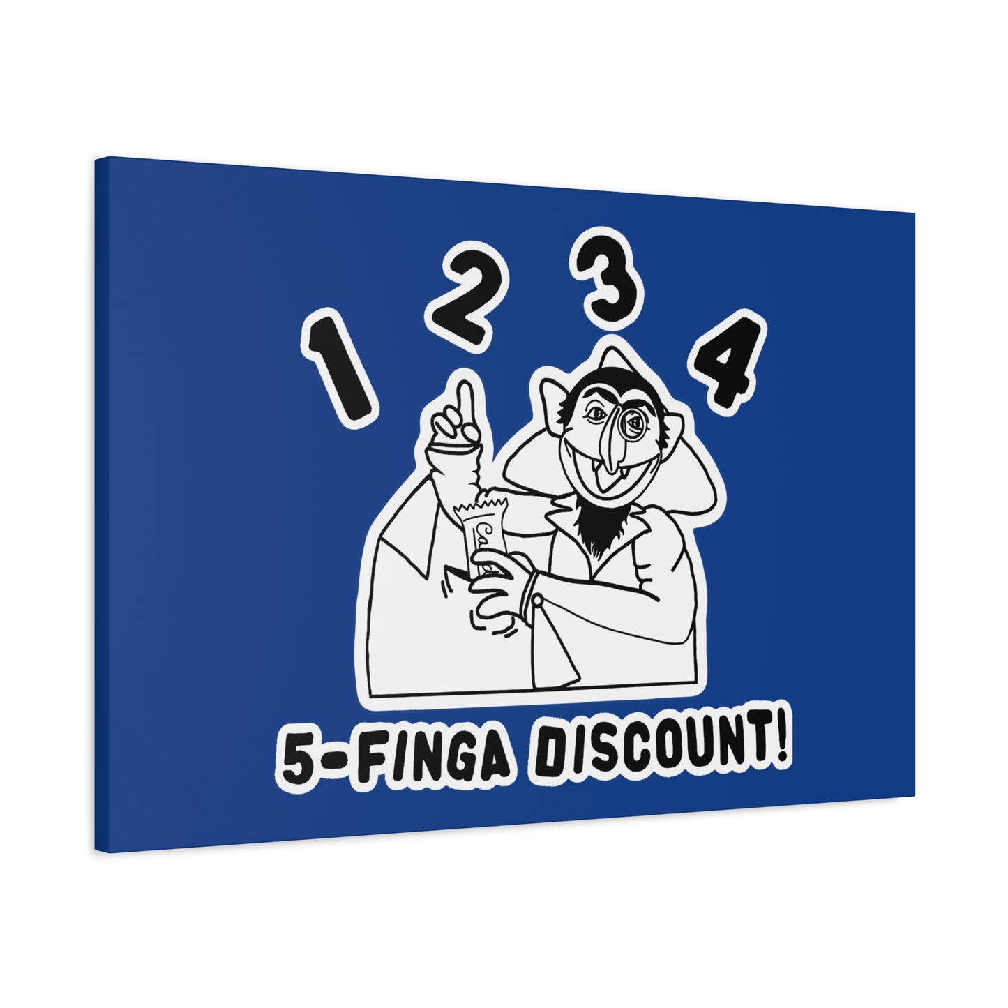 Five Finger Discount Outline Canvas Print Dark Blue - Sesame Street The Count Parody Art Print
