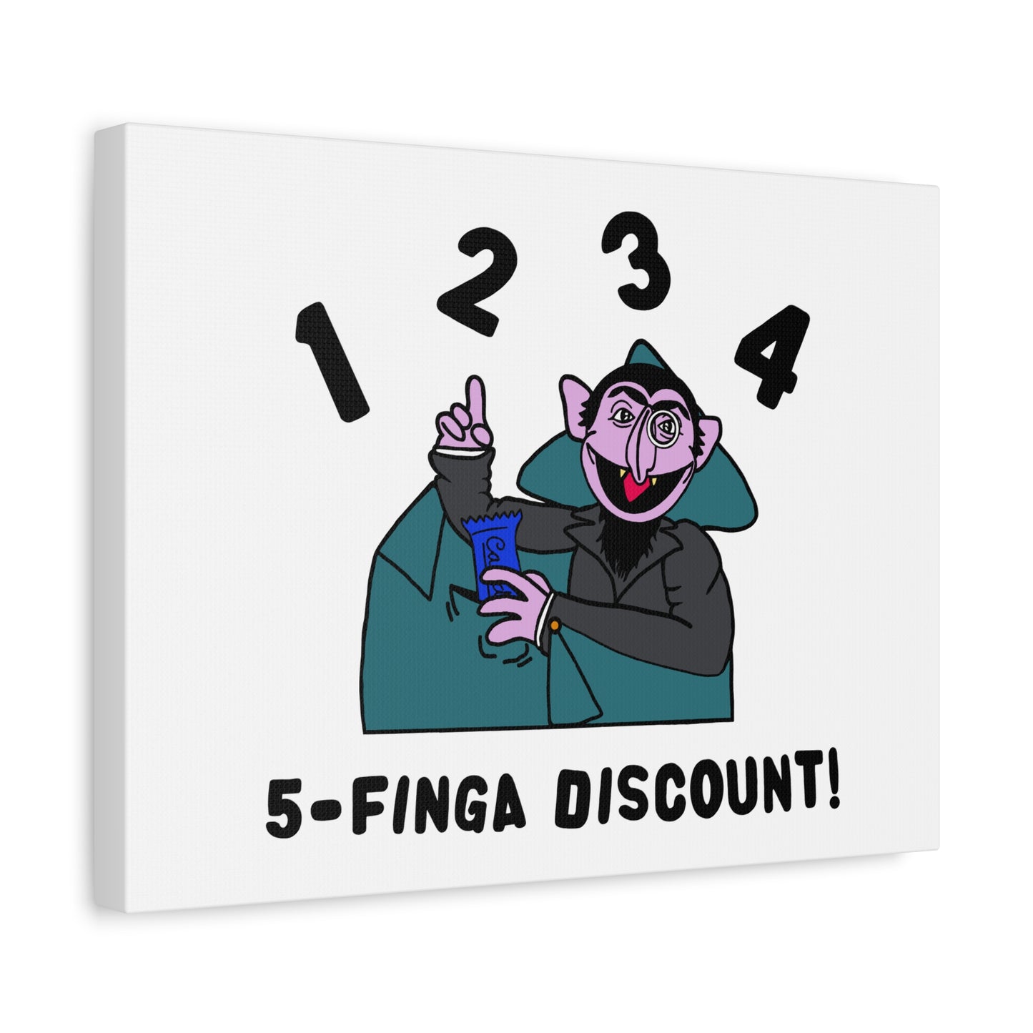 Five Finger Discount Canvas Print White - Sesame Street The Count Parody Art Print