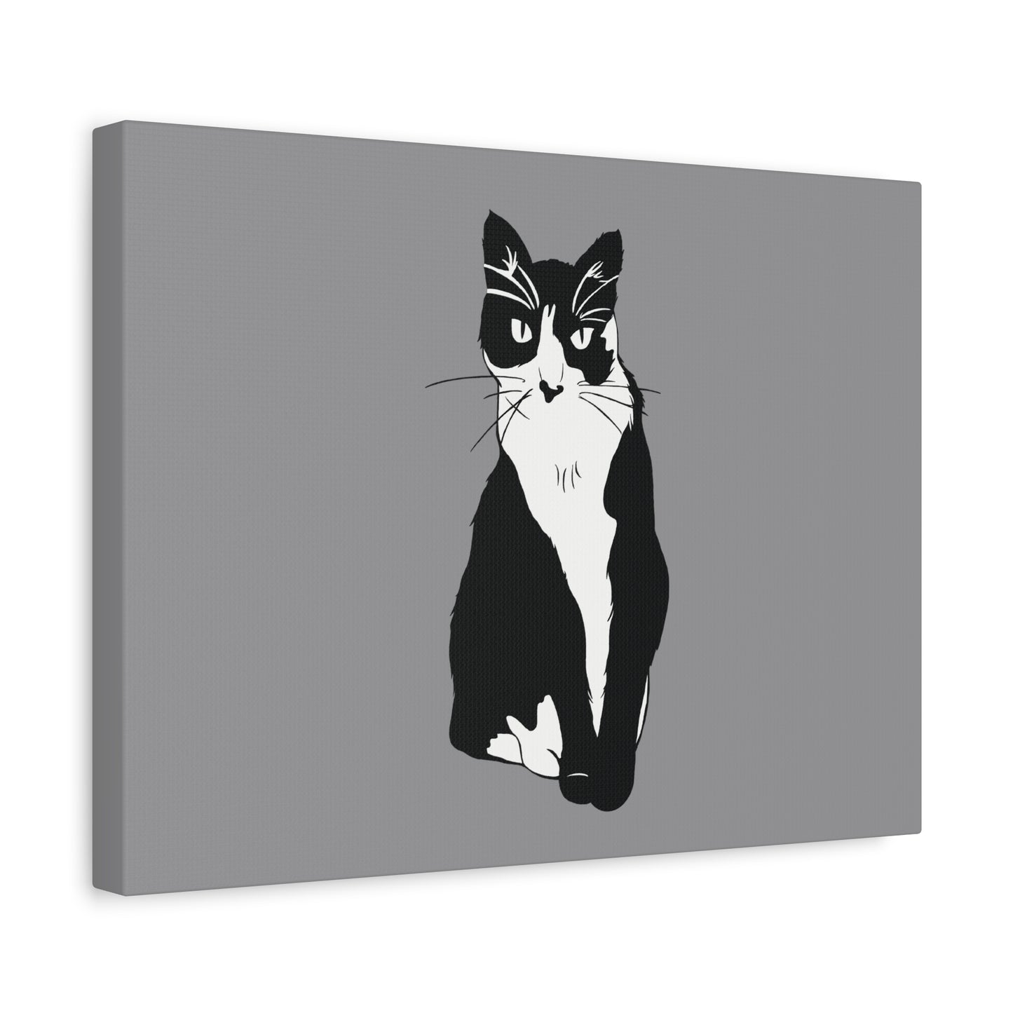 Cat Canvas on Grey (B&W Style Cat) - Cat Drawing Art