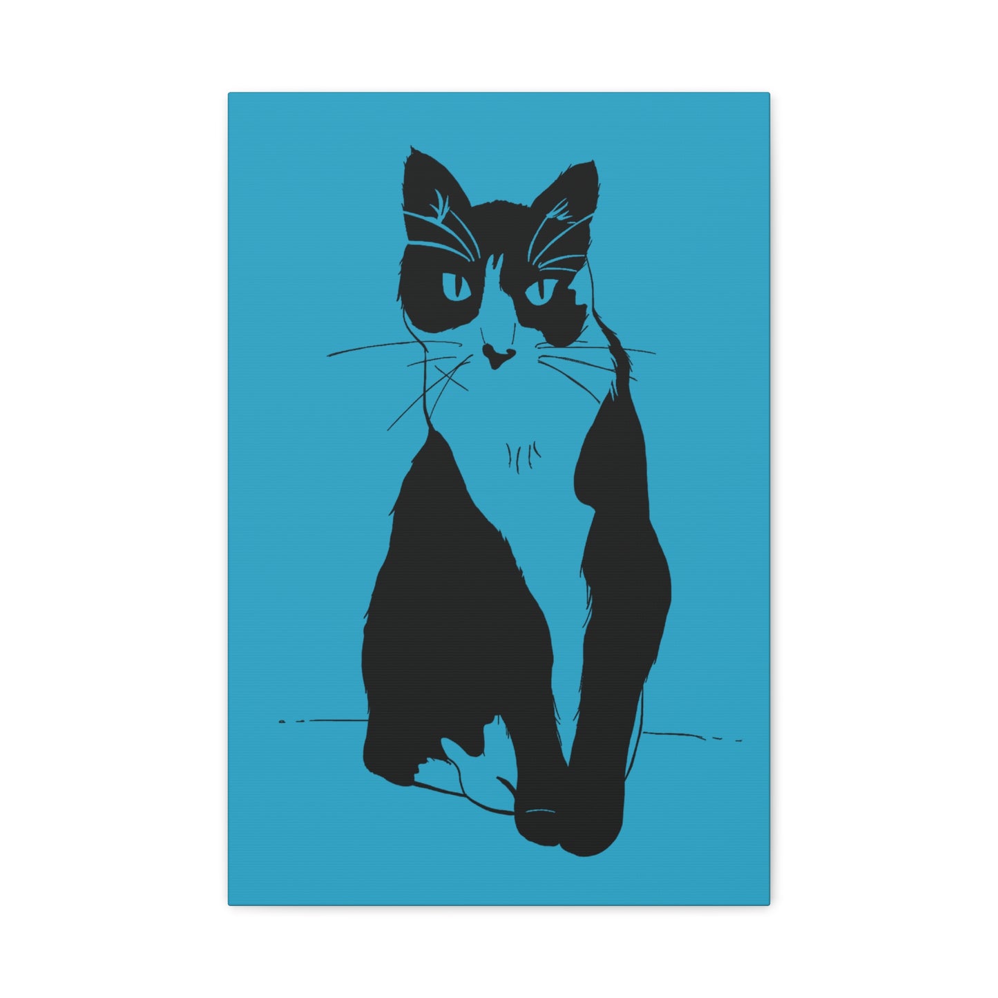 Cat Canvas Print on Turquoise (Transparent Style Cat) - Cat Drawing Art