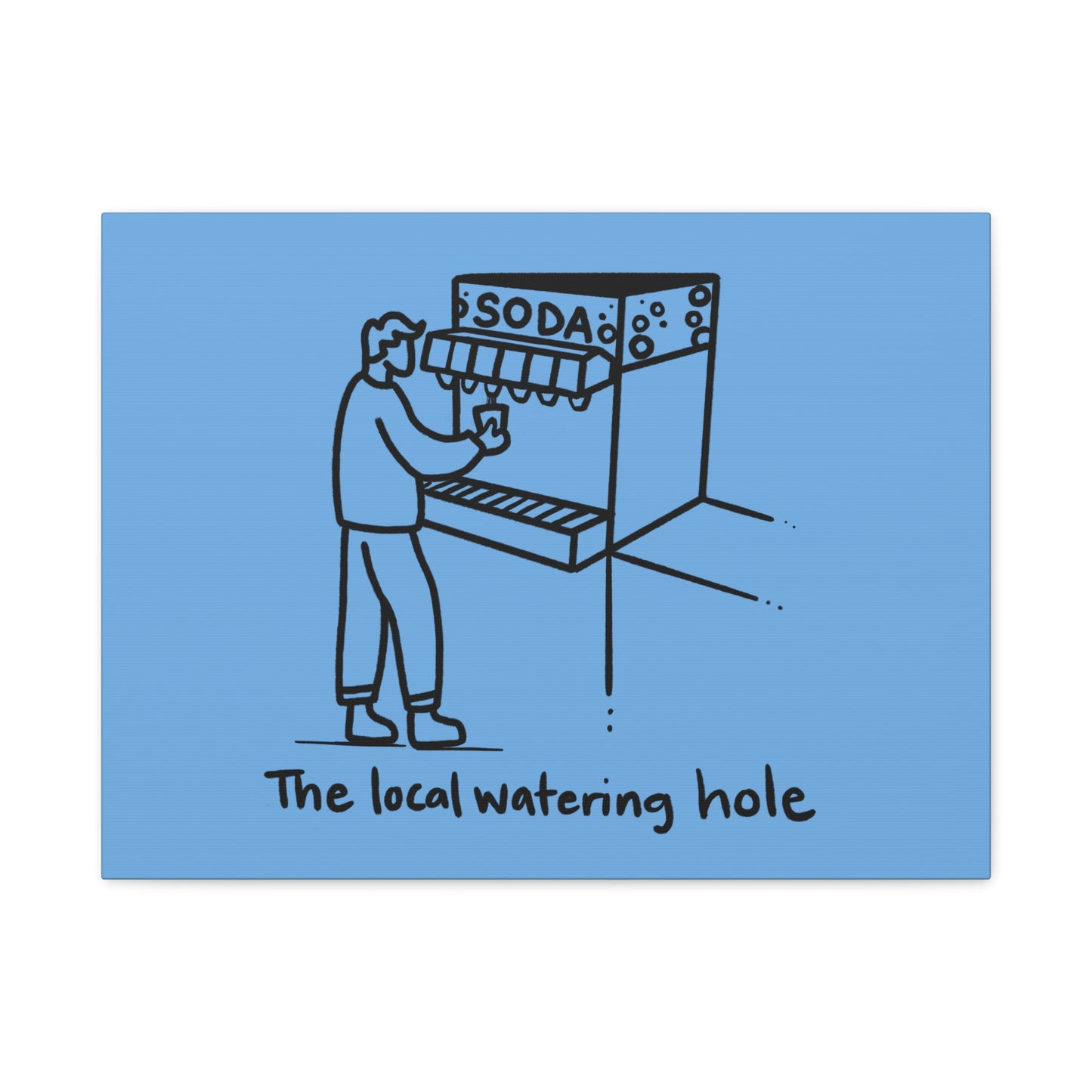 Local Watering Hole Canvas Print - White Ink on Black Background