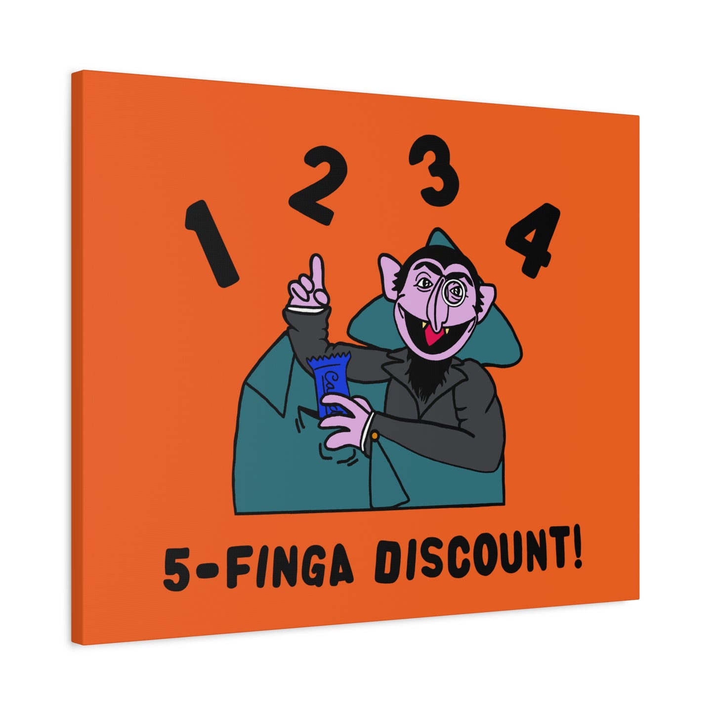 Five Finger Discount Canvas Print Orange - Sesame Street The Count Parody Art Print